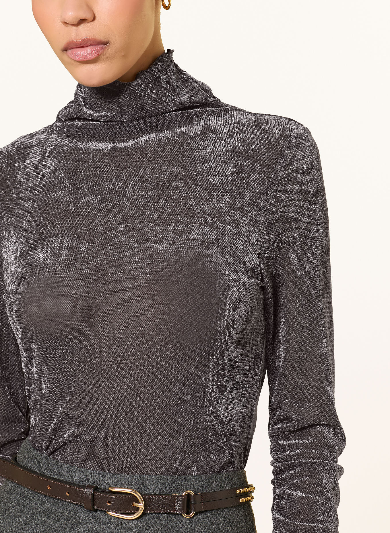 LUISA CERANO Mesh turtleneck top: DARK GRAY