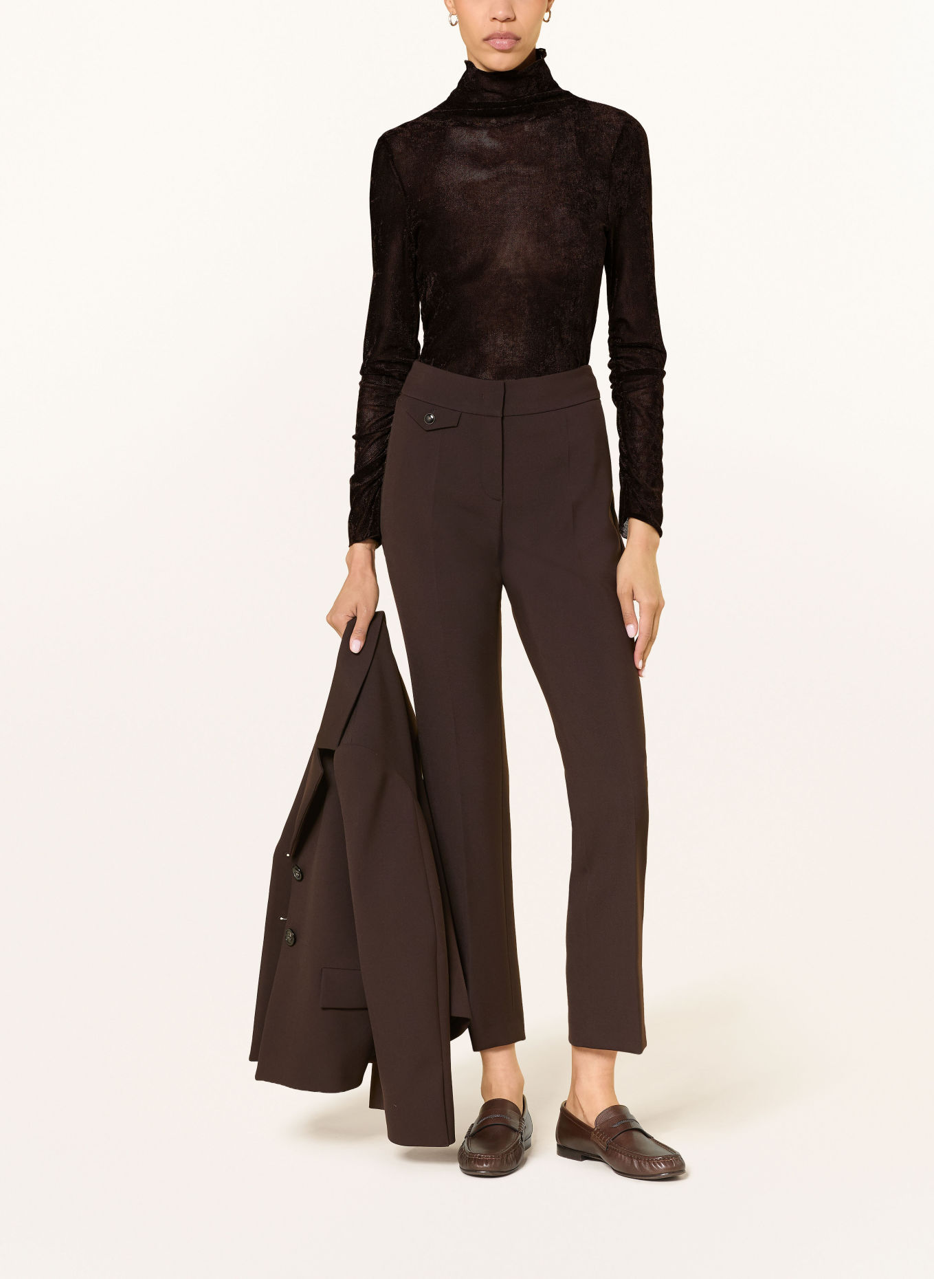 LUISA CERANO Mesh turtleneck top: DARK BROWN