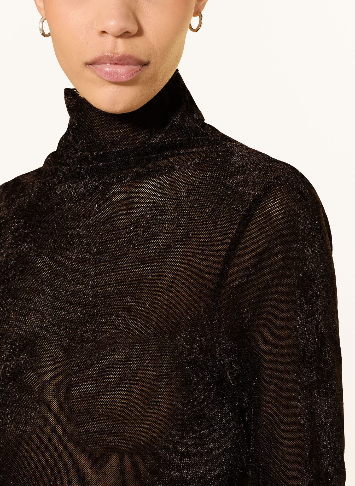 LUISA CERANO Mesh turtleneck top: DARK BROWN