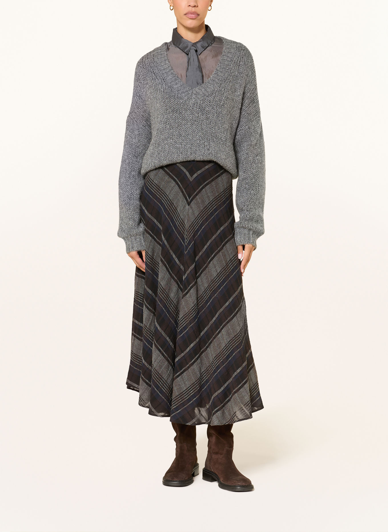 LUISA CERANO Skirt: GRAY / DARK BROWN / DARK BLUE