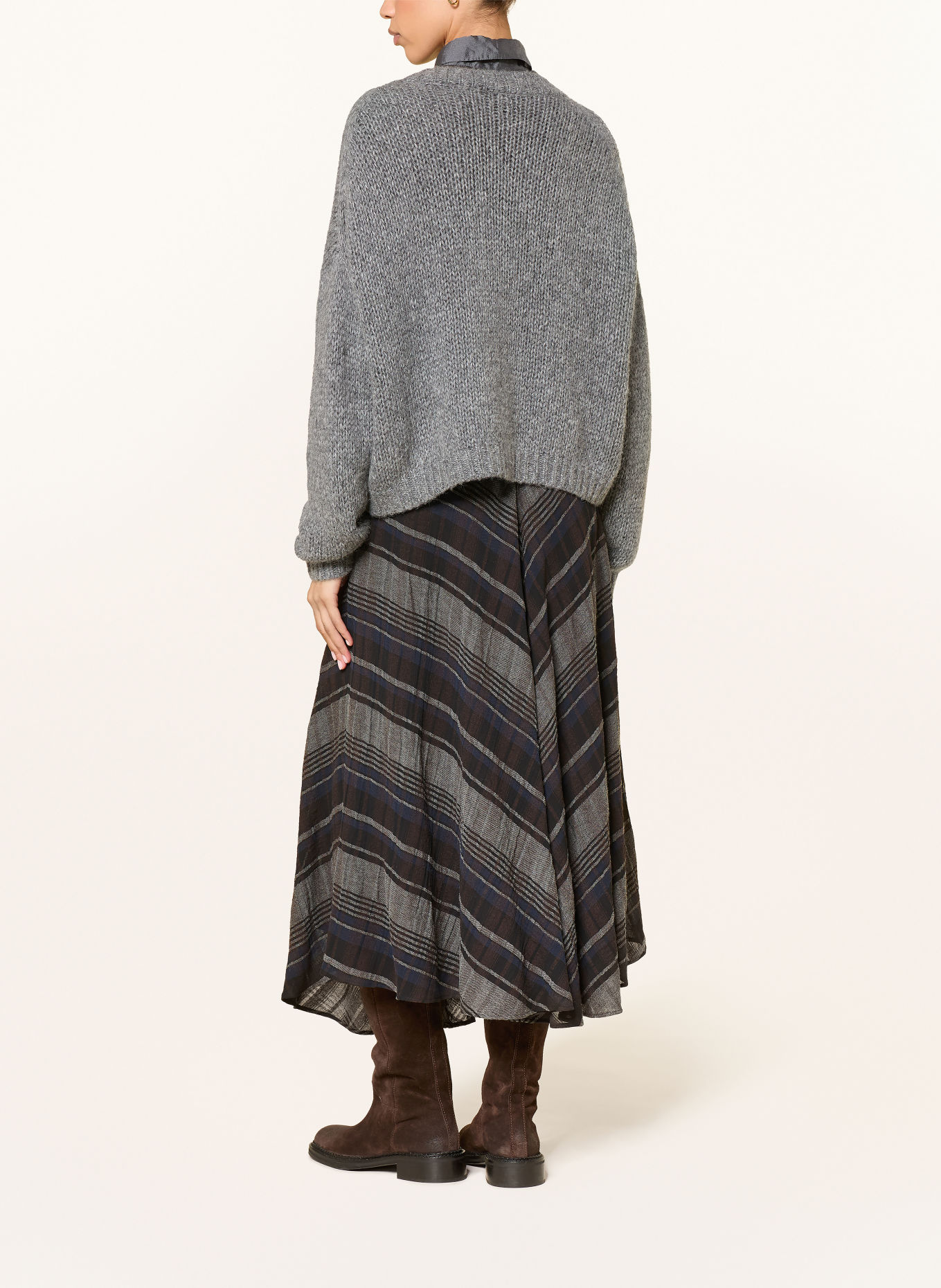 LUISA CERANO Skirt: GRAY / DARK BROWN / DARK BLUE