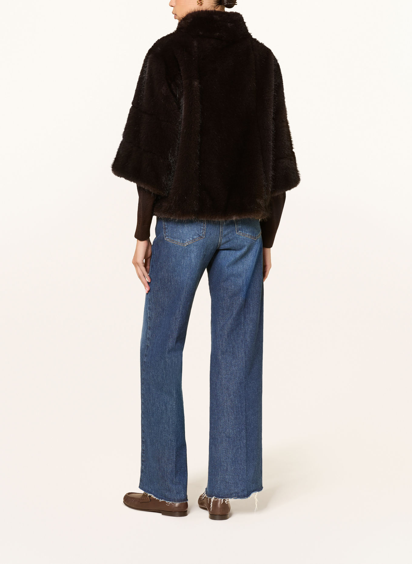 LUISA CERANO Faux fur jacket with 3/4 sleeves: DARK BROWN