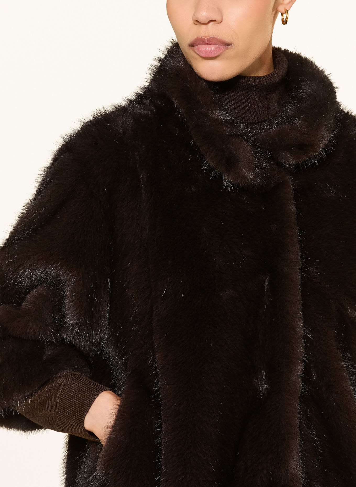 LUISA CERANO Faux fur jacket with 3/4 sleeves: DARK BROWN