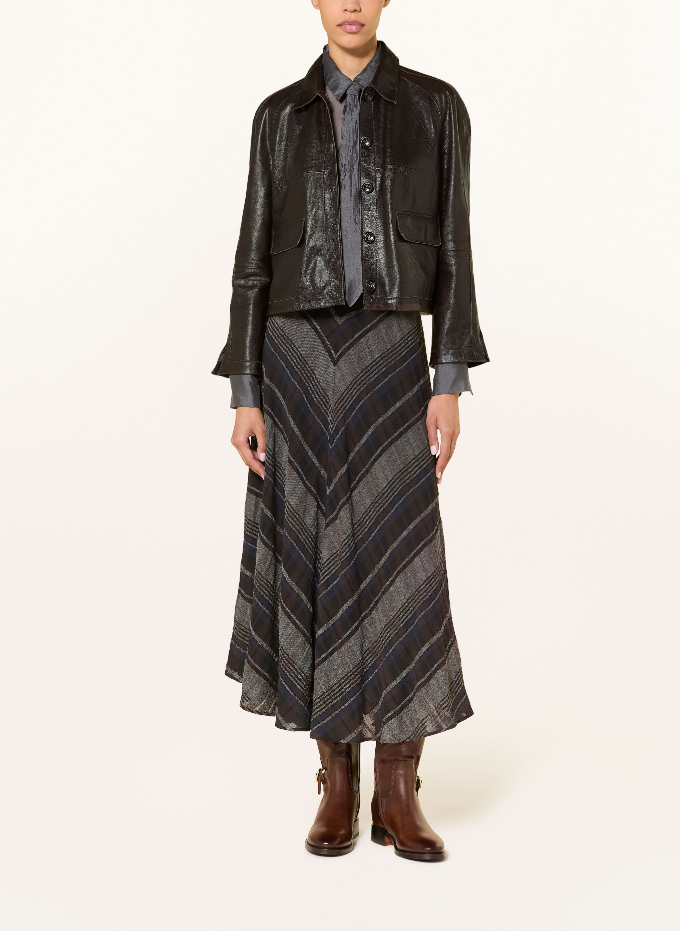 LUISA CERANO Leather jacket: DARK BROWN