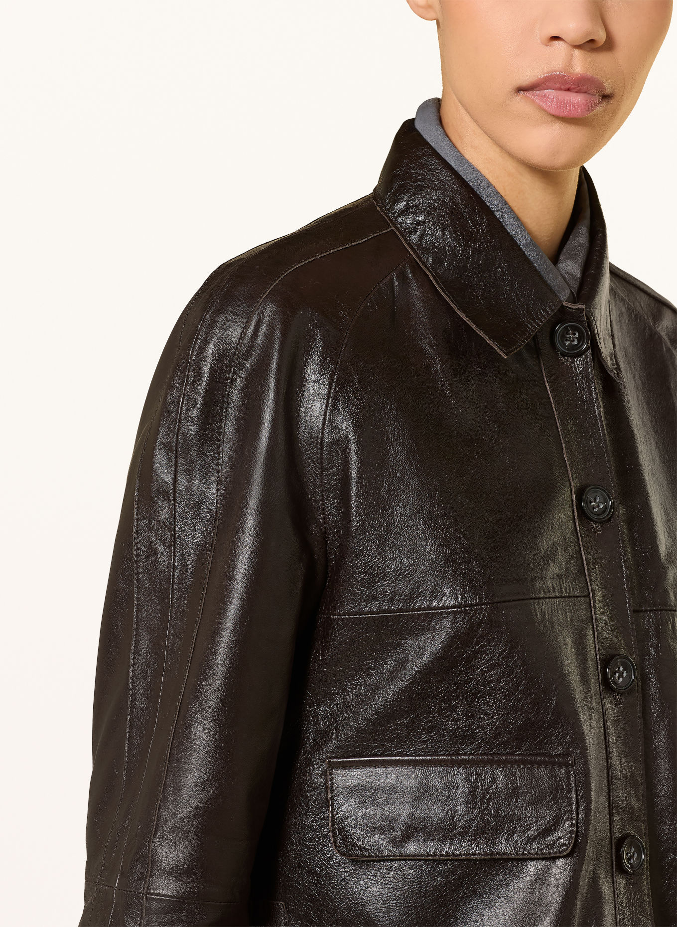 LUISA CERANO Leather jacket: DARK BROWN