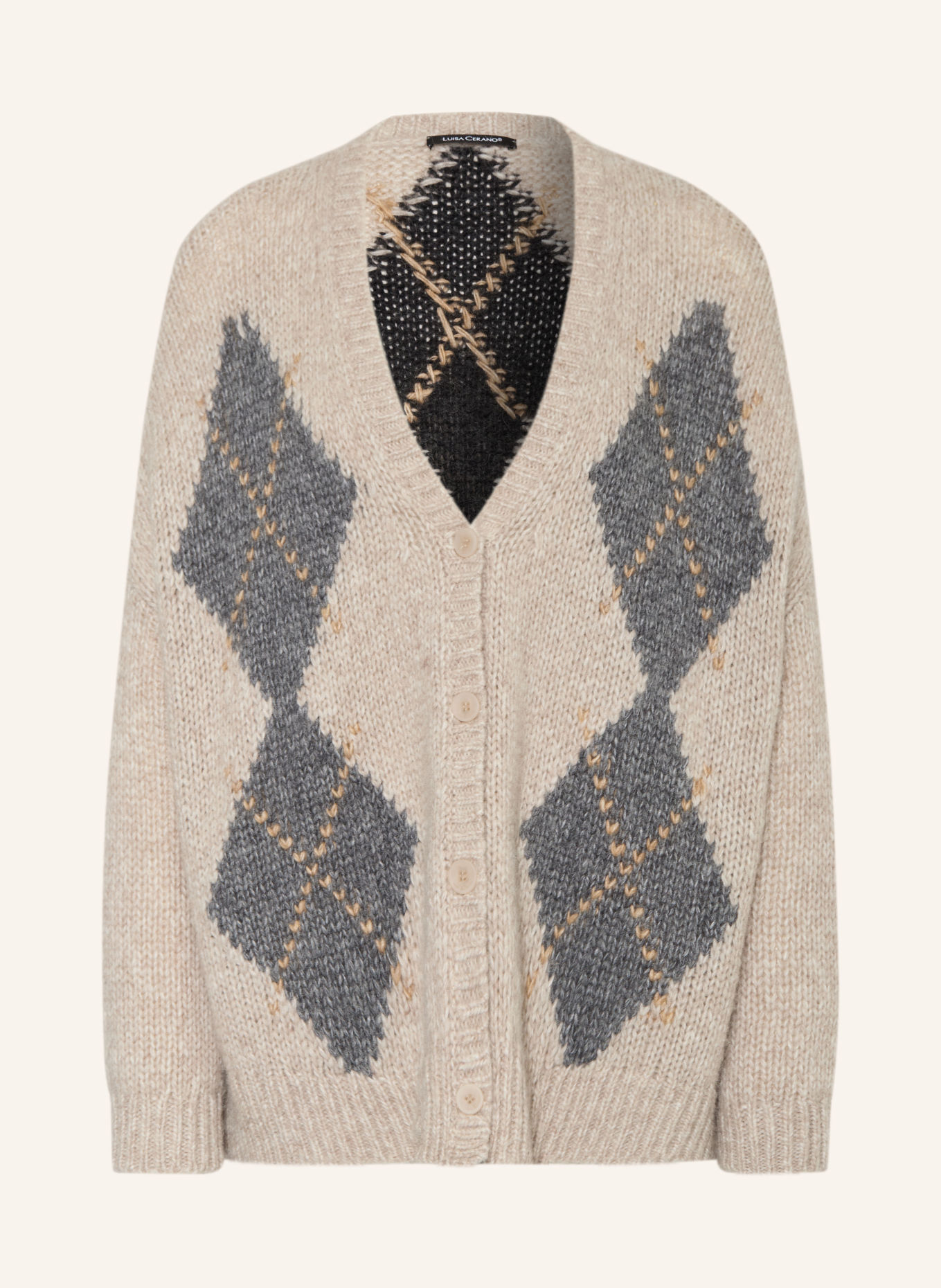 LUISA CERANO Strickjacke mit Alpaka: HELLGRAU / BEIGE / GRAU