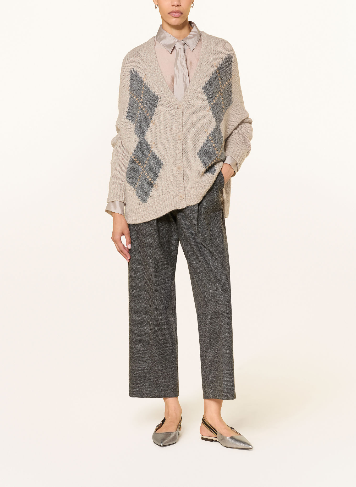 LUISA CERANO Strickjacke mit Alpaka: HELLGRAU / BEIGE / GRAU