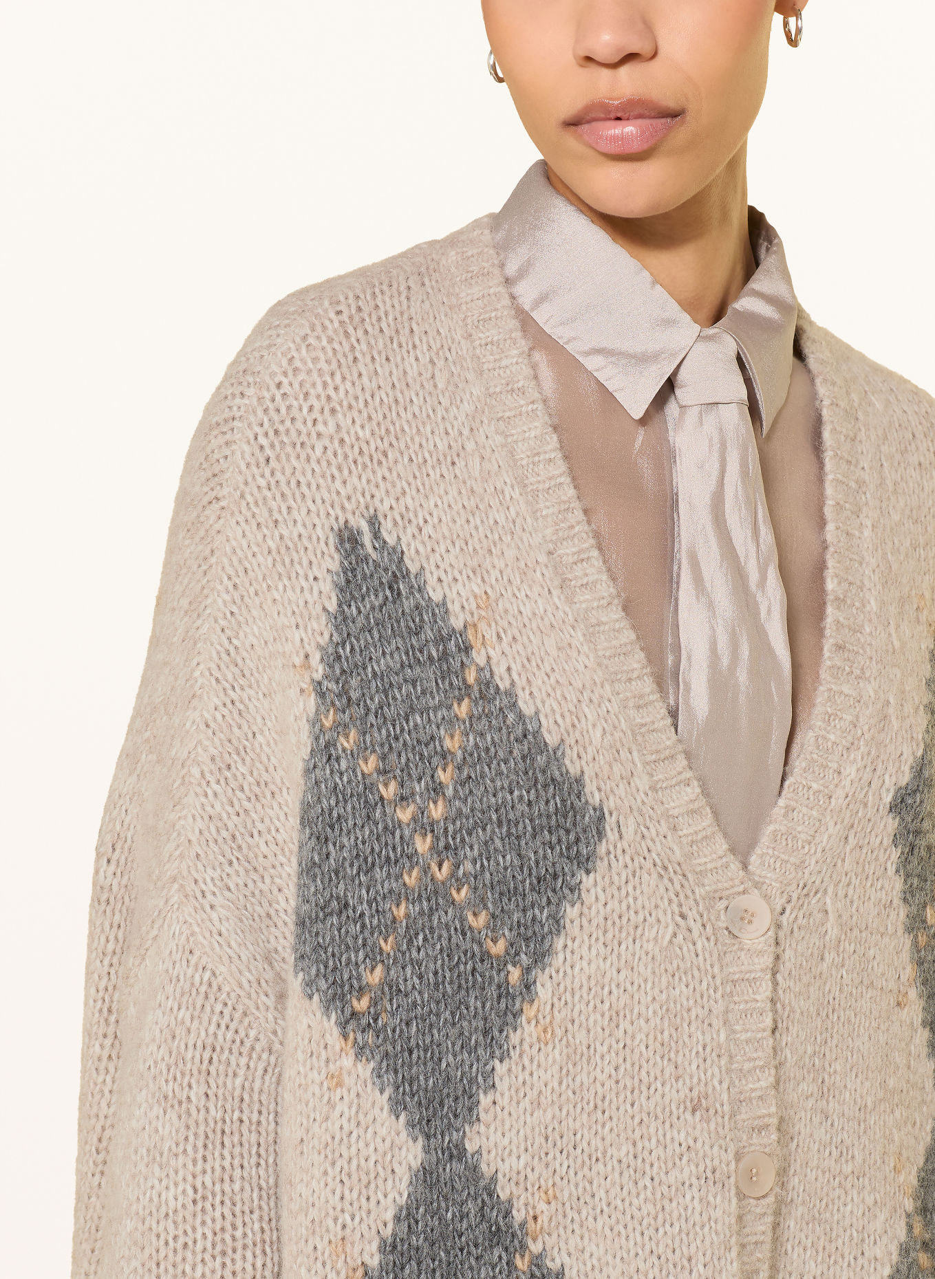 LUISA CERANO Strickjacke mit Alpaka: HELLGRAU / BEIGE / GRAU