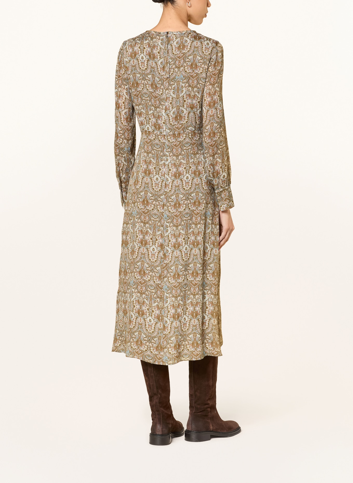 LUISA CERANO Dress with sequined trim: OLIVE / SALMON / LIGHT BLUE