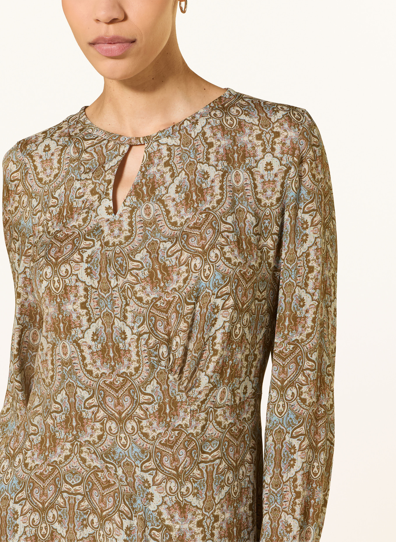 LUISA CERANO Dress with sequined trim: OLIVE / SALMON / LIGHT BLUE
