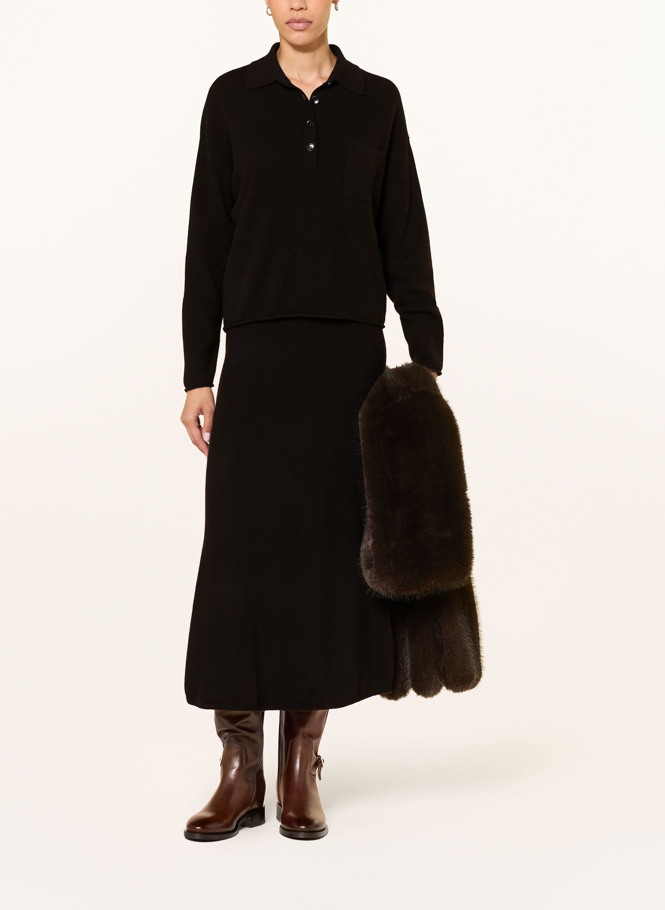 LUISA CERANO Knit polo shirt: DARK BROWN