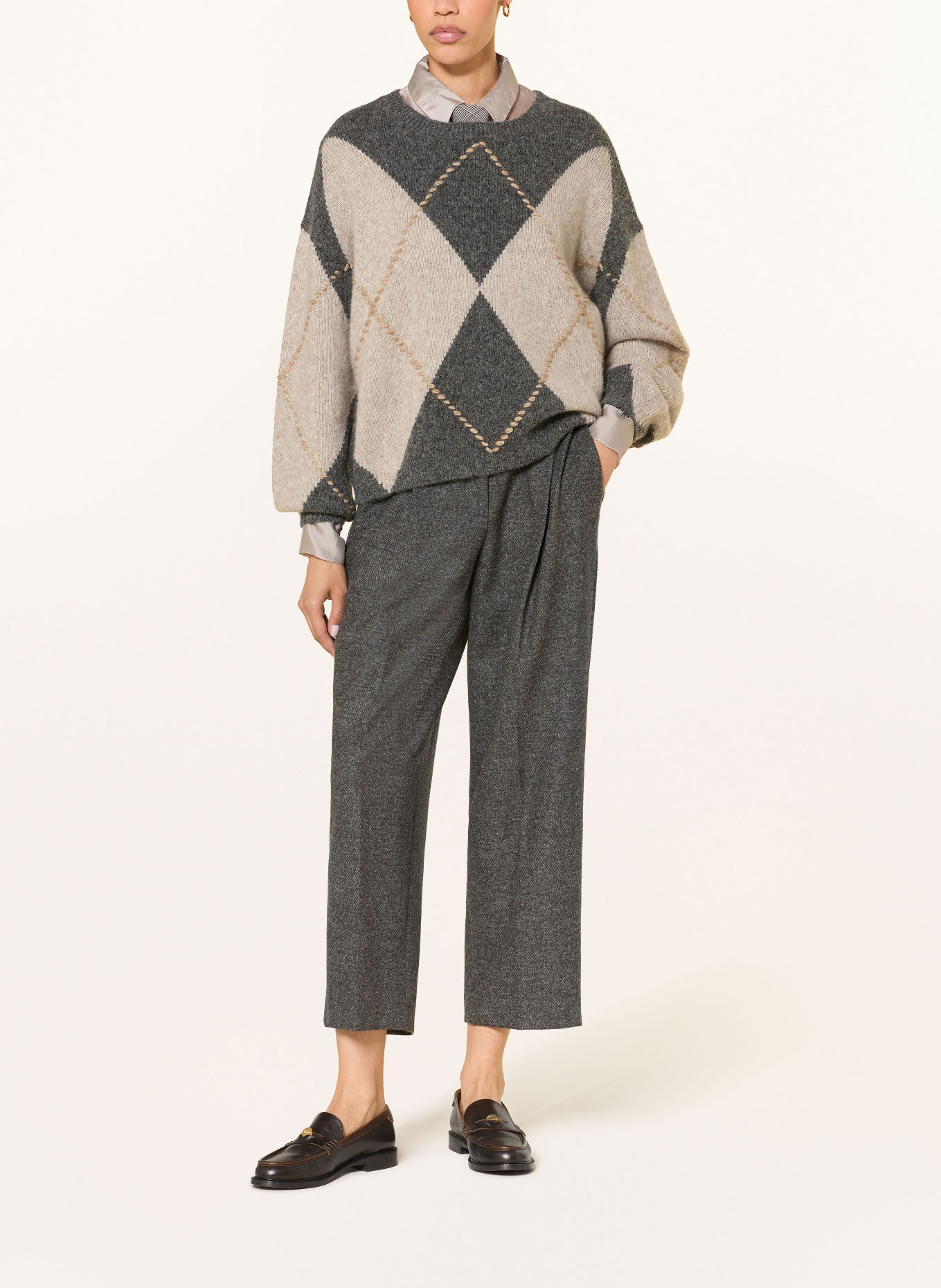 LUISA CERANO Pullover mit Alpaka: GRAU / BEIGE / TAUPE