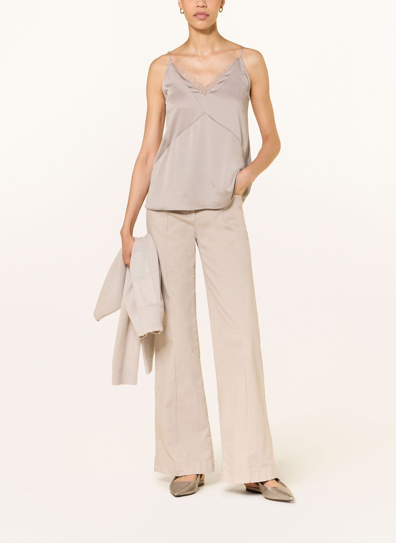 LUISA CERANO Satin blouse with lace: TAUPE