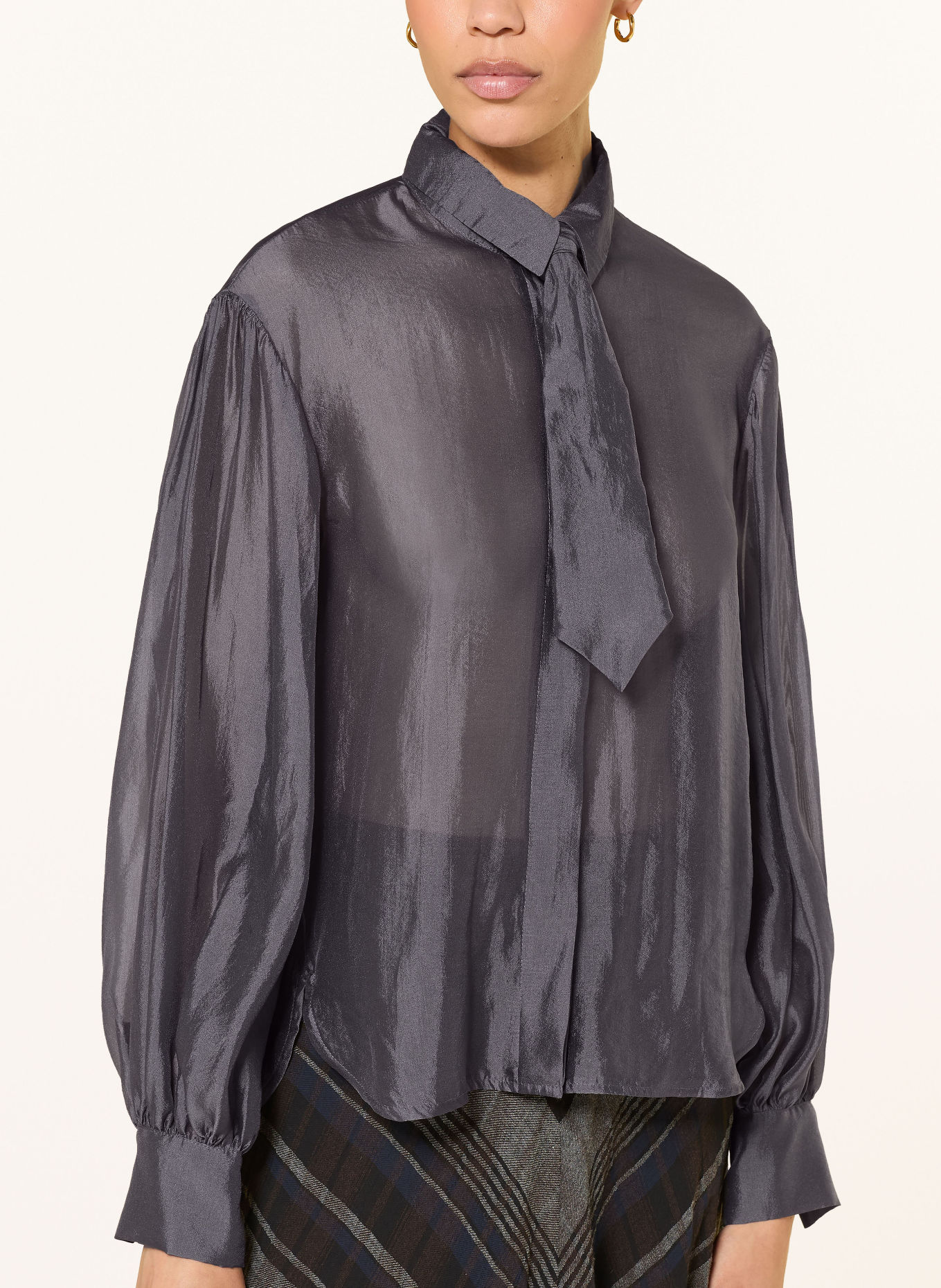LUISA CERANO Shirt blouse with a detachable Tie: DARK GRAY