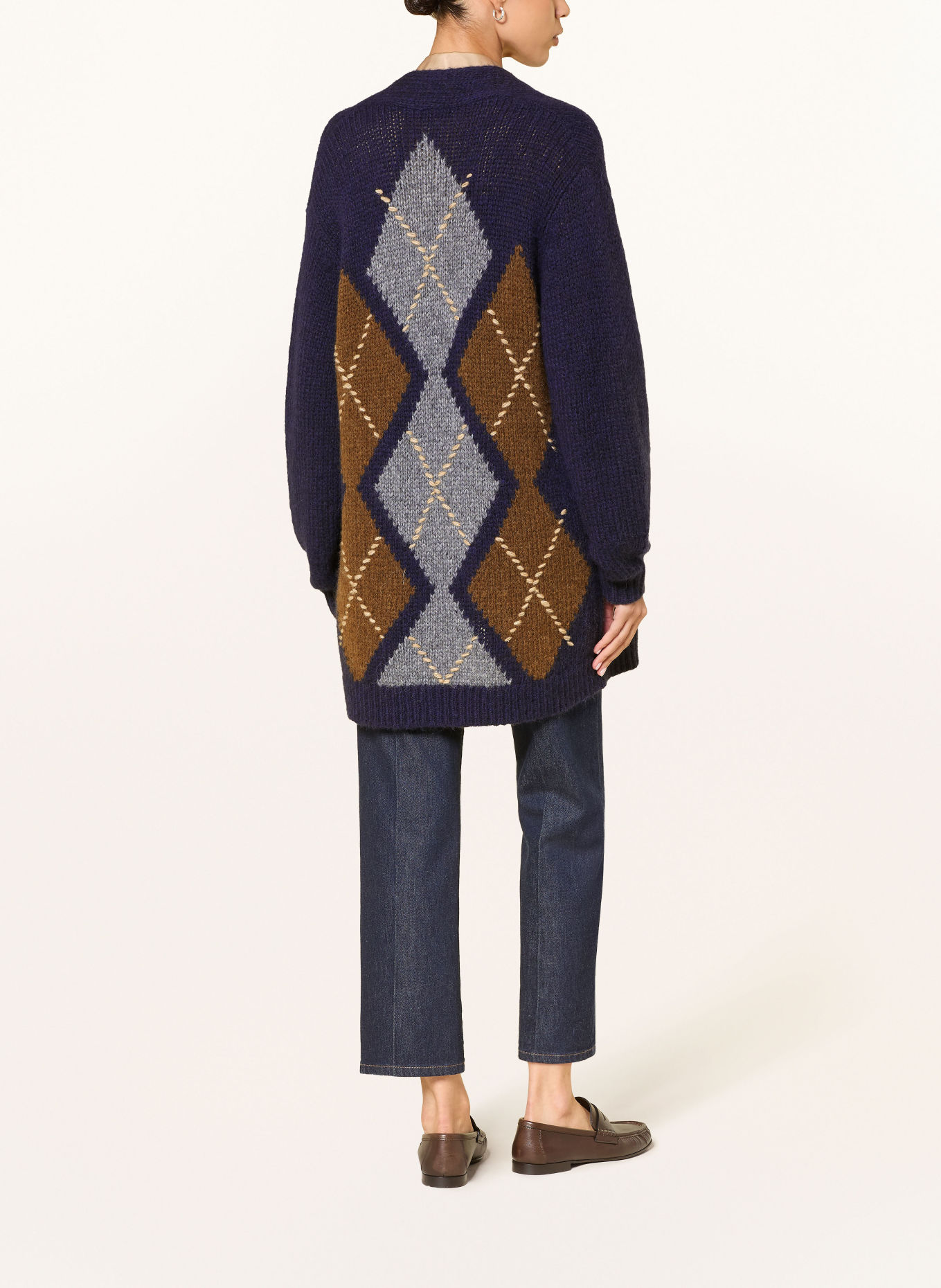 LUISA CERANO Gilet ouvert en maille avec de l'alpaga: BLEU FONCÉ / MARRON FONCÉ / GRIS