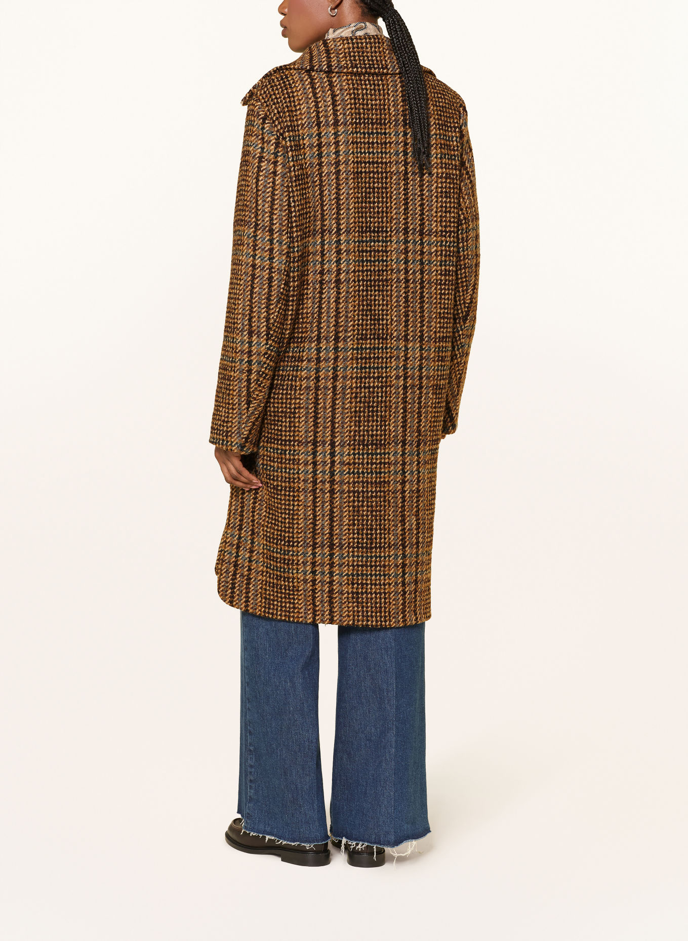 LUISA CERANO Tweed Coat: BROWN / BEIGE / LIGHT BLUE