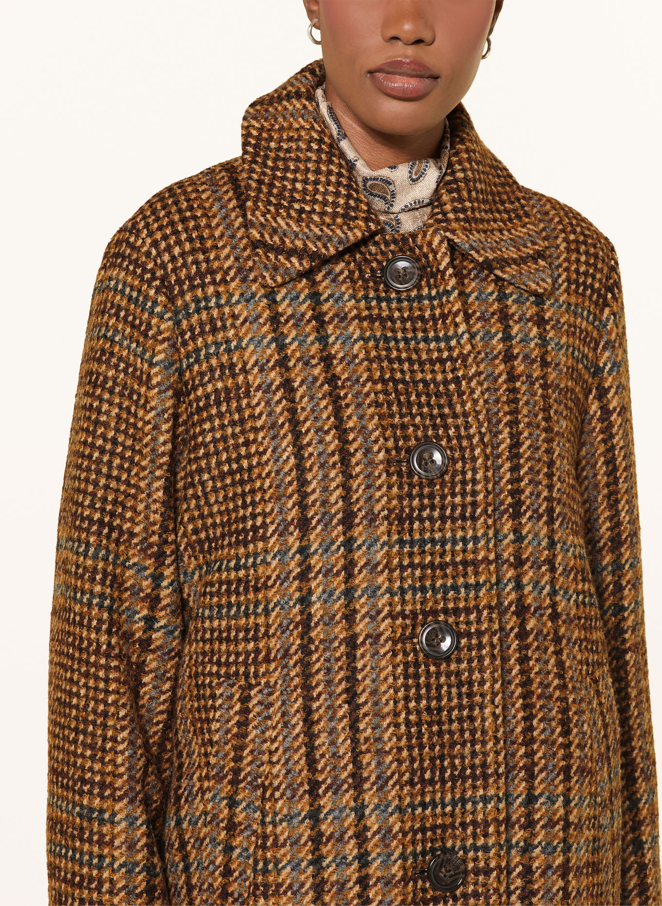 LUISA CERANO Tweed Coat: BROWN / BEIGE / LIGHT BLUE