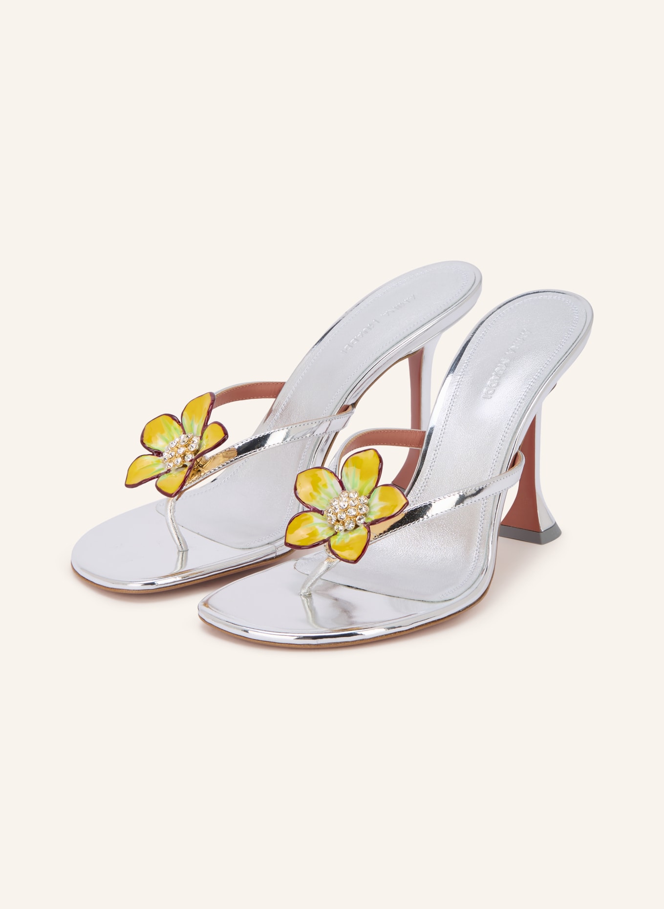 AMINA MUADDI VITTORIA THONG Thong sandals with Rhinestones: SILVER / YELLOW / GREEN