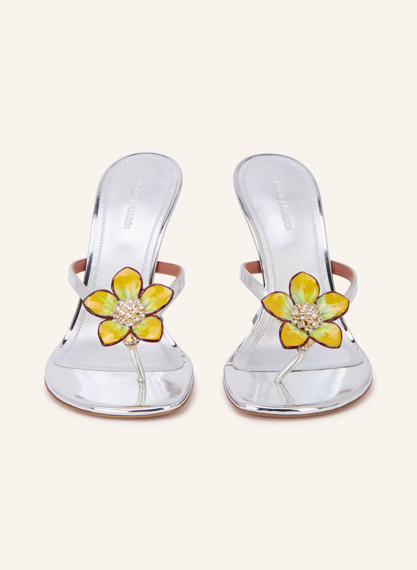 AMINA MUADDI VITTORIA THONG Thong sandals with Rhinestones: SILVER / YELLOW / GREEN
