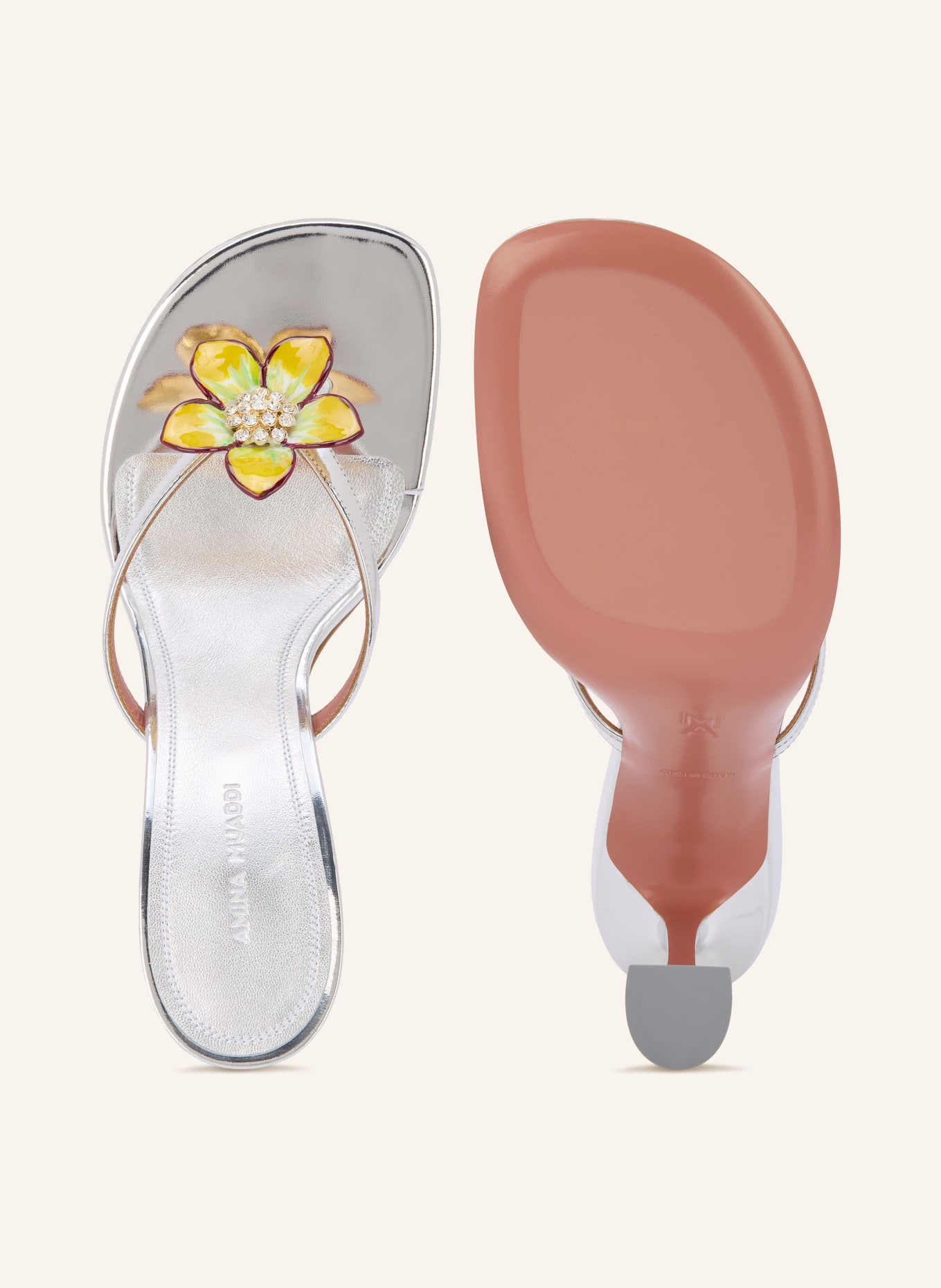 AMINA MUADDI VITTORIA THONG Thong sandals with Rhinestones: SILVER / YELLOW / GREEN