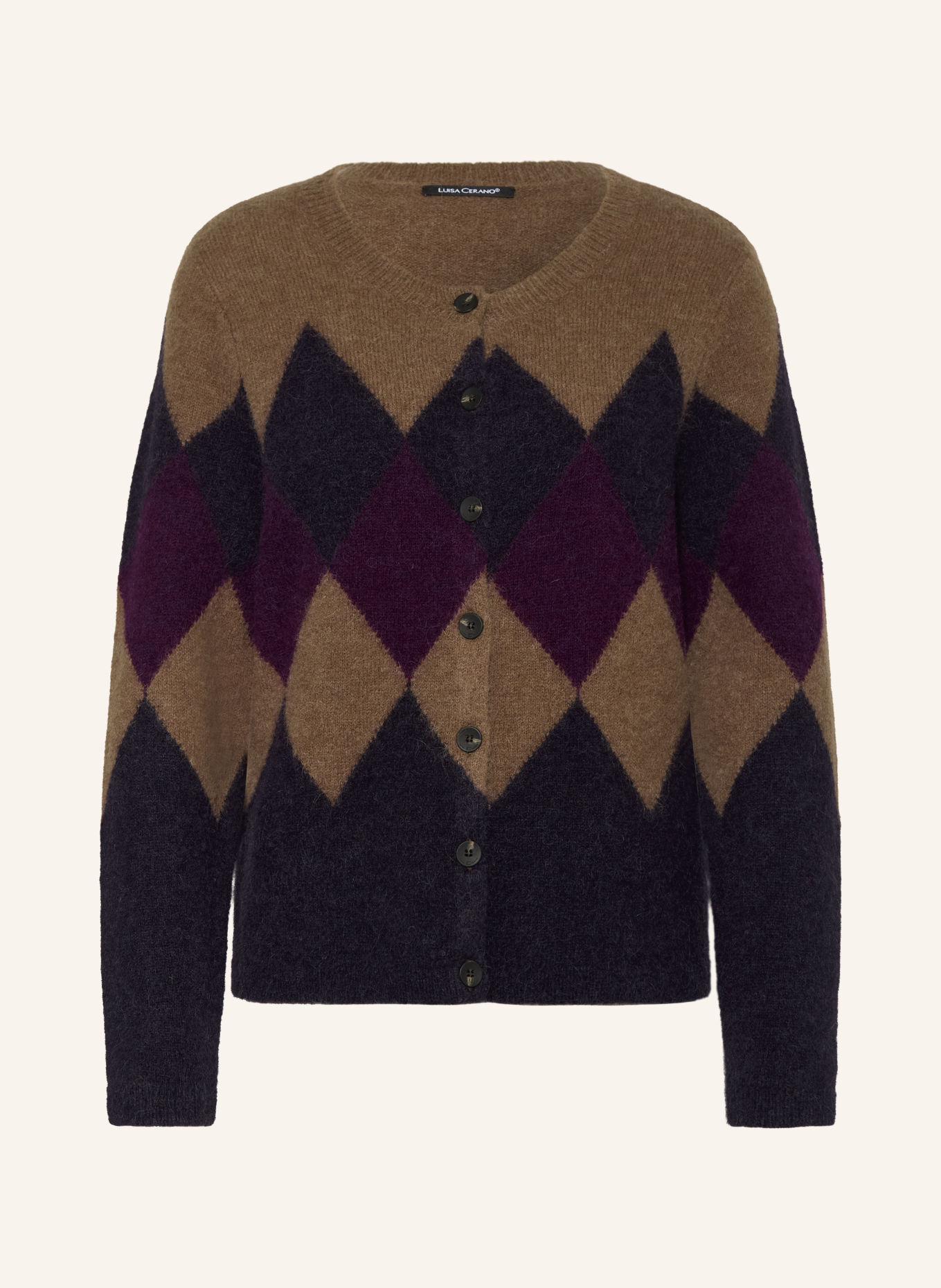 LUISA CERANO Cardigan with alpaca: DARK BLUE / BROWN / PURPLE