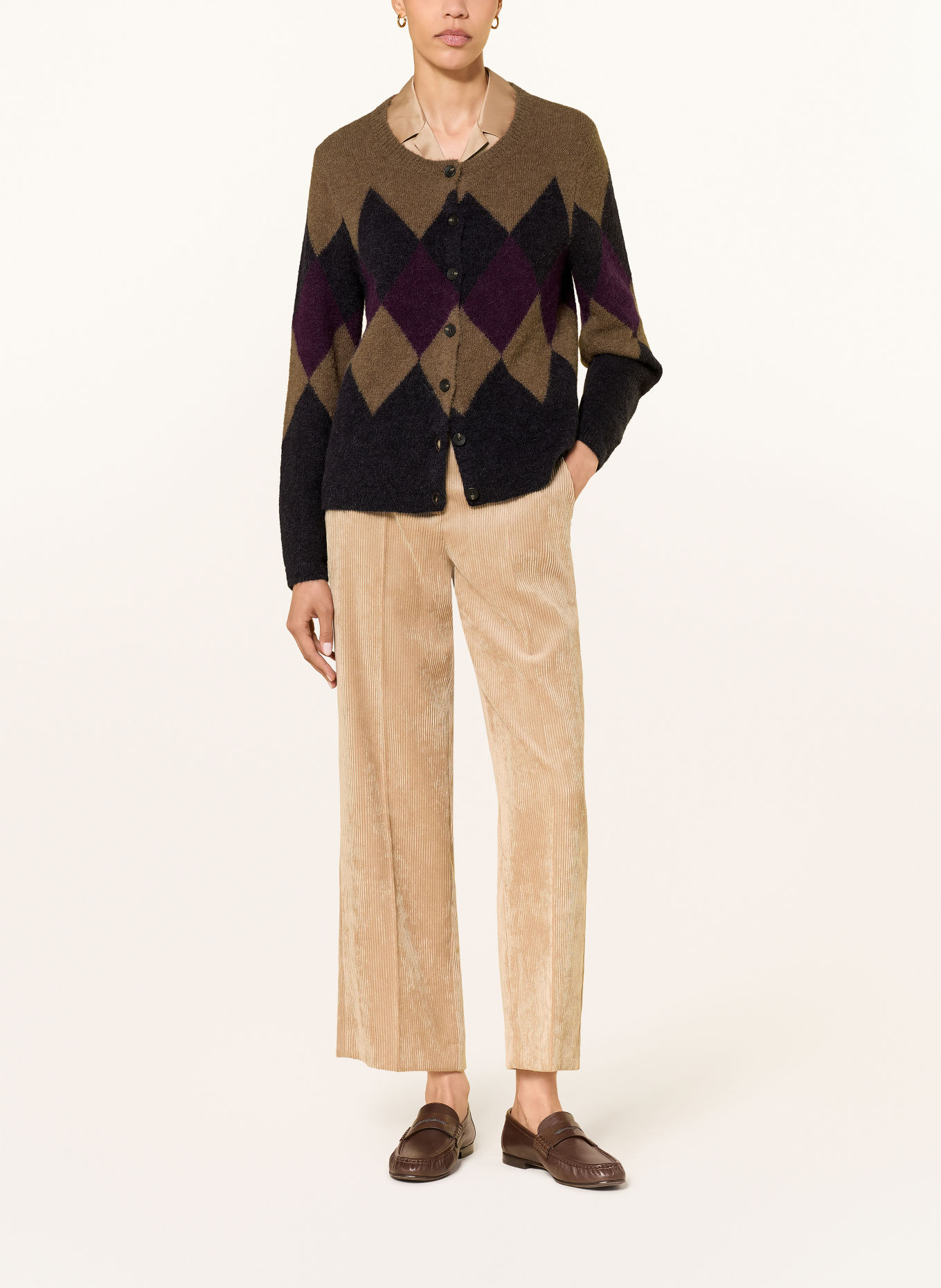 LUISA CERANO Cardigan with alpaca: DARK BLUE / BROWN / PURPLE