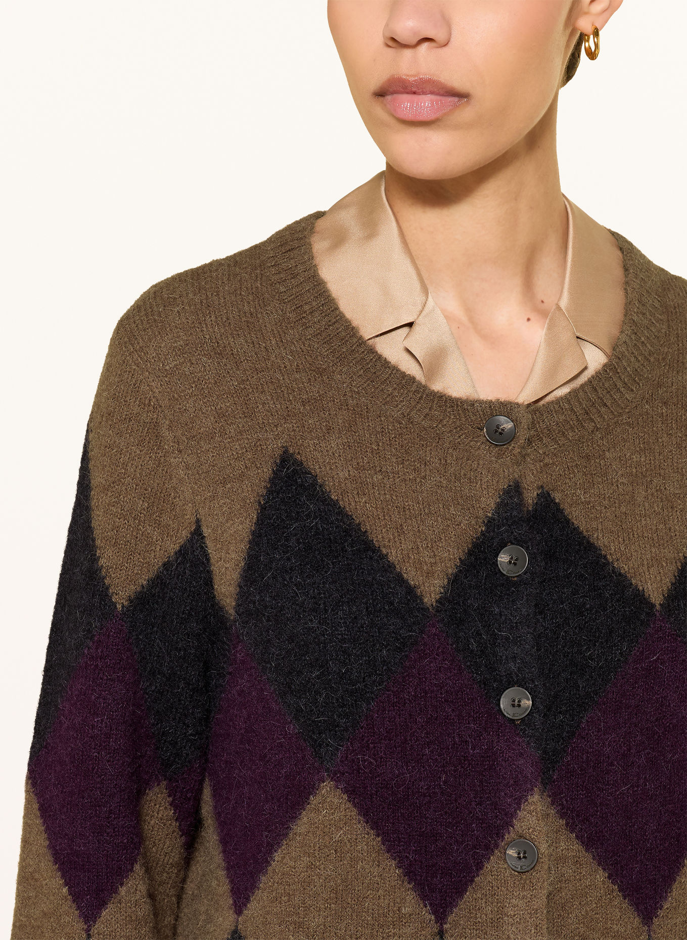 LUISA CERANO Cardigan with alpaca: DARK BLUE / BROWN / PURPLE