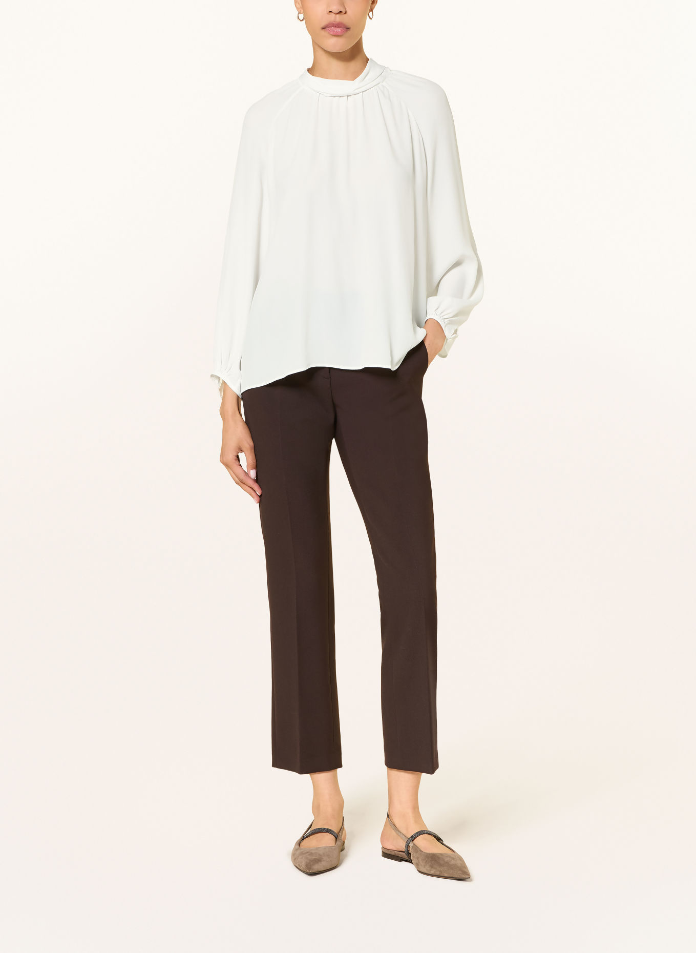 LUISA CERANO Shirt blouse with silk and ruffles: WHITE