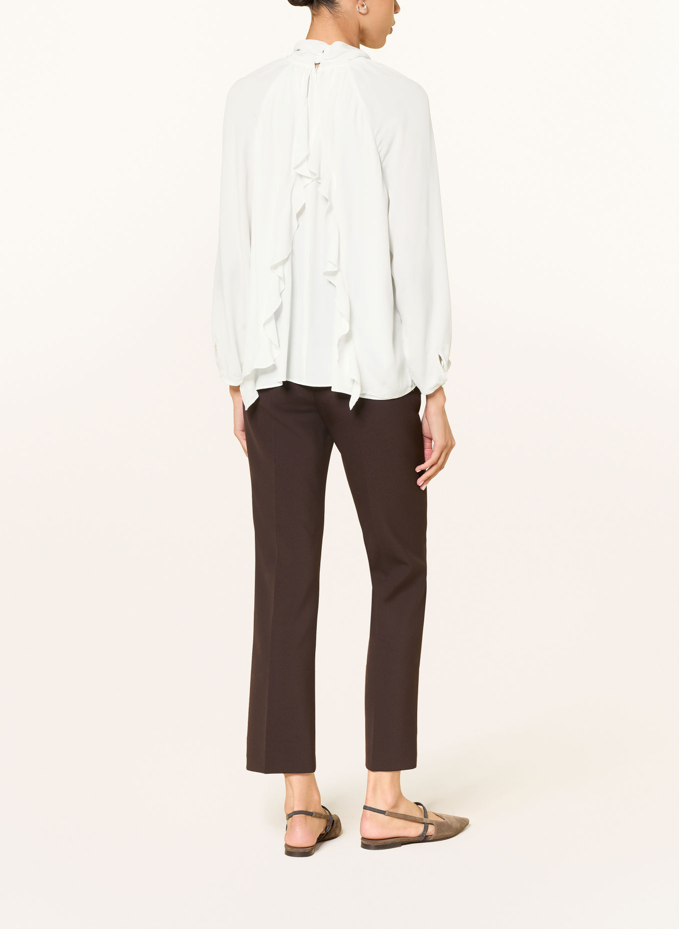LUISA CERANO Shirt blouse with silk and ruffles: WHITE