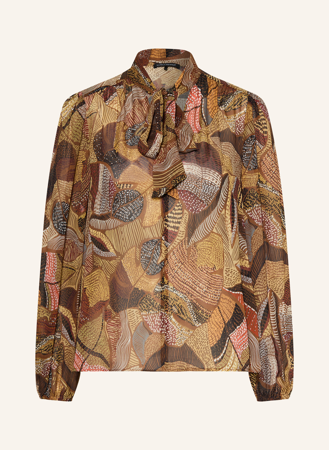 LUISA CERANO Tie-neck blouse: CAMEL / YELLOW / BLACK