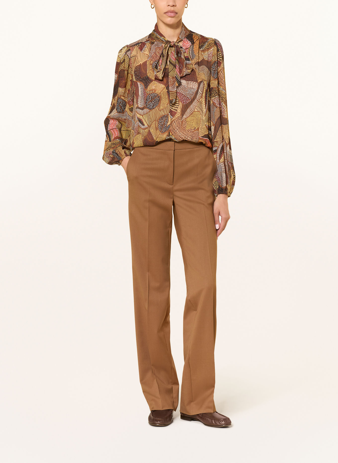 LUISA CERANO Tie-neck blouse: CAMEL / YELLOW / BLACK