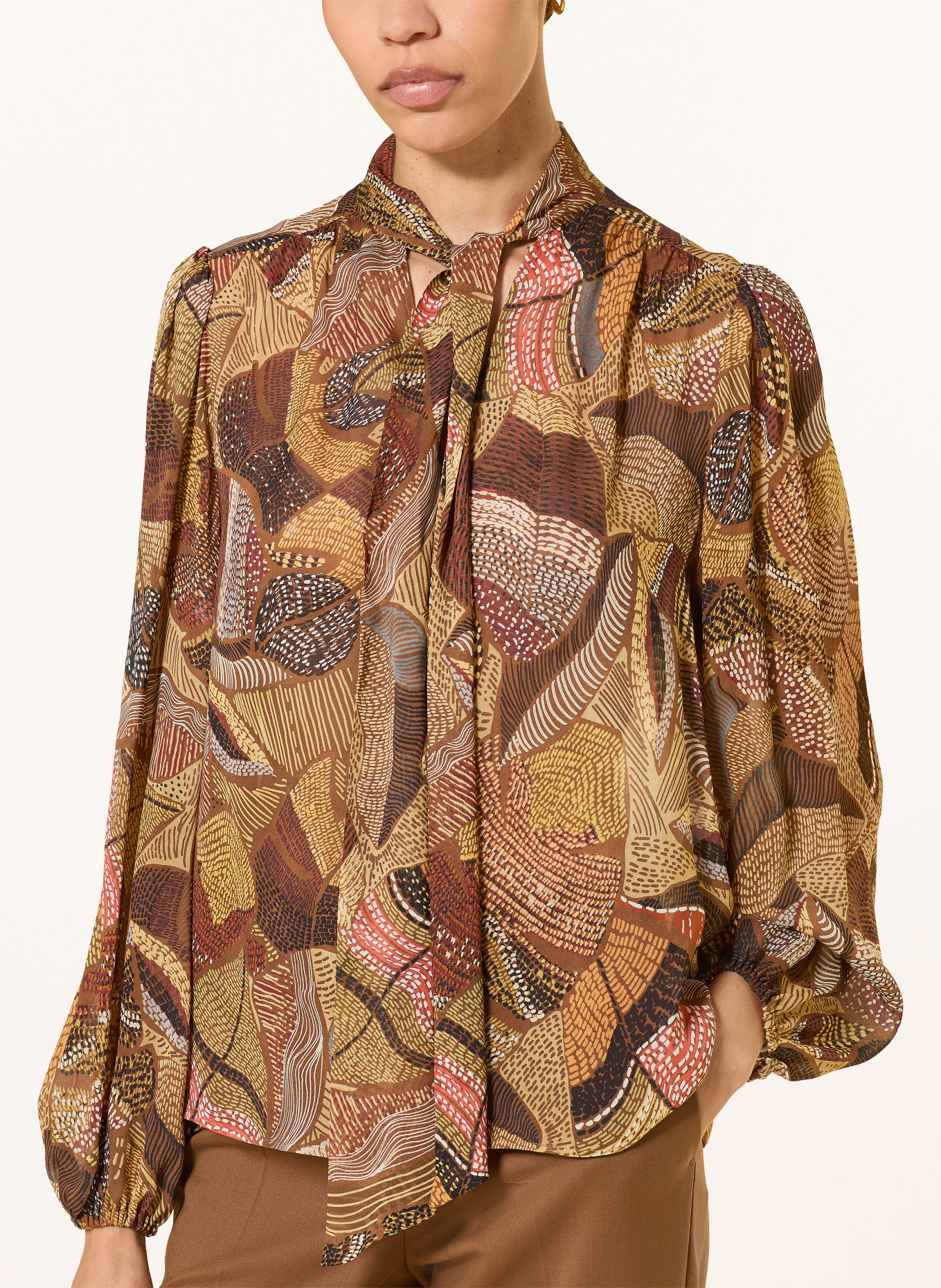 LUISA CERANO Tie-neck blouse: CAMEL / YELLOW / BLACK