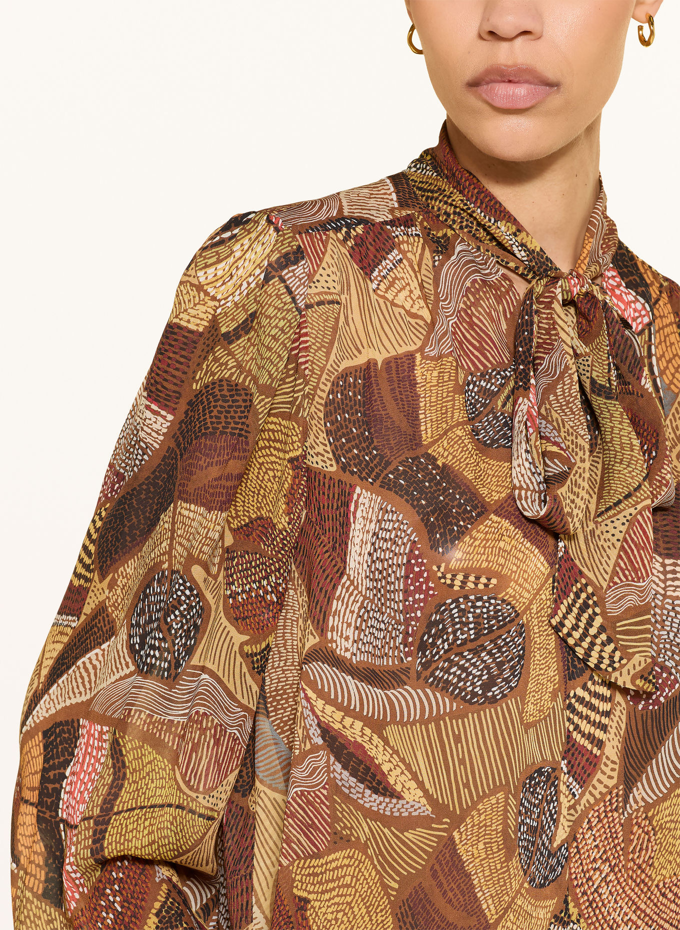 LUISA CERANO Tie-neck blouse: CAMEL / YELLOW / BLACK