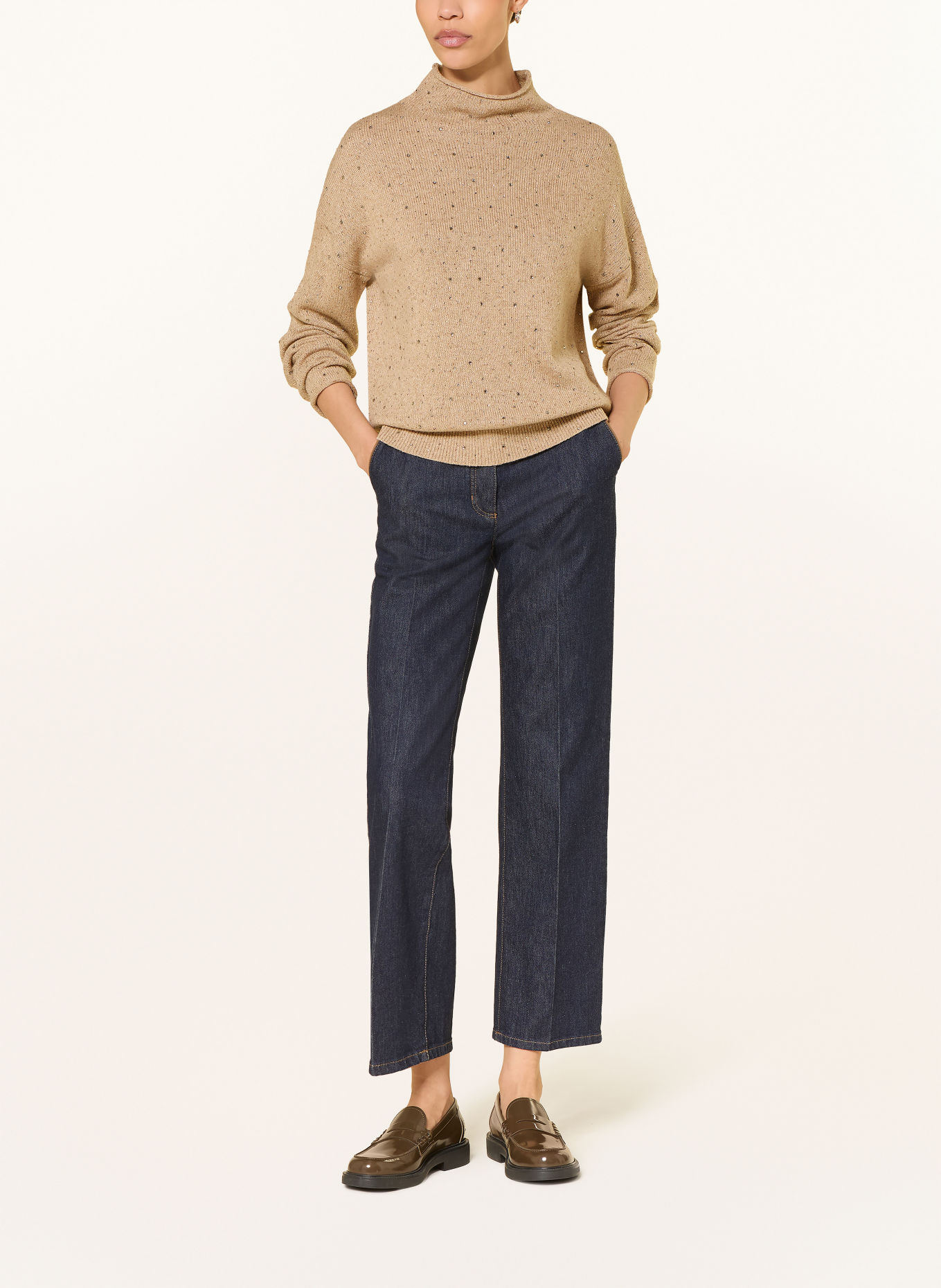 LUISA CERANO Pullover mit Schmucksteinen: BEIGE