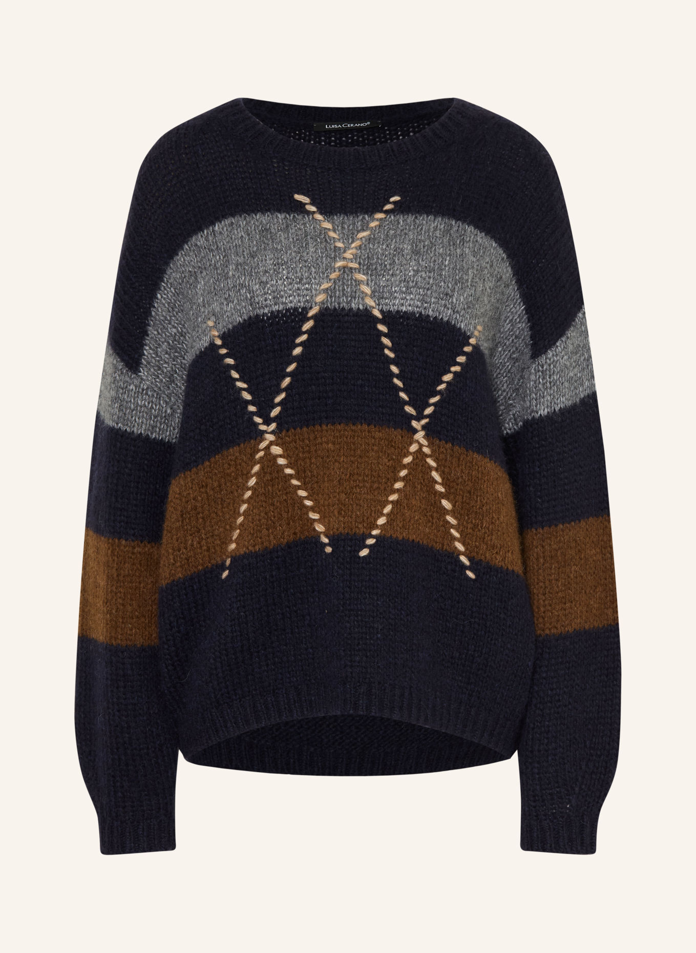 LUISA CERANO Alpaca sweater: DARK BLUE / BROWN / GRAY