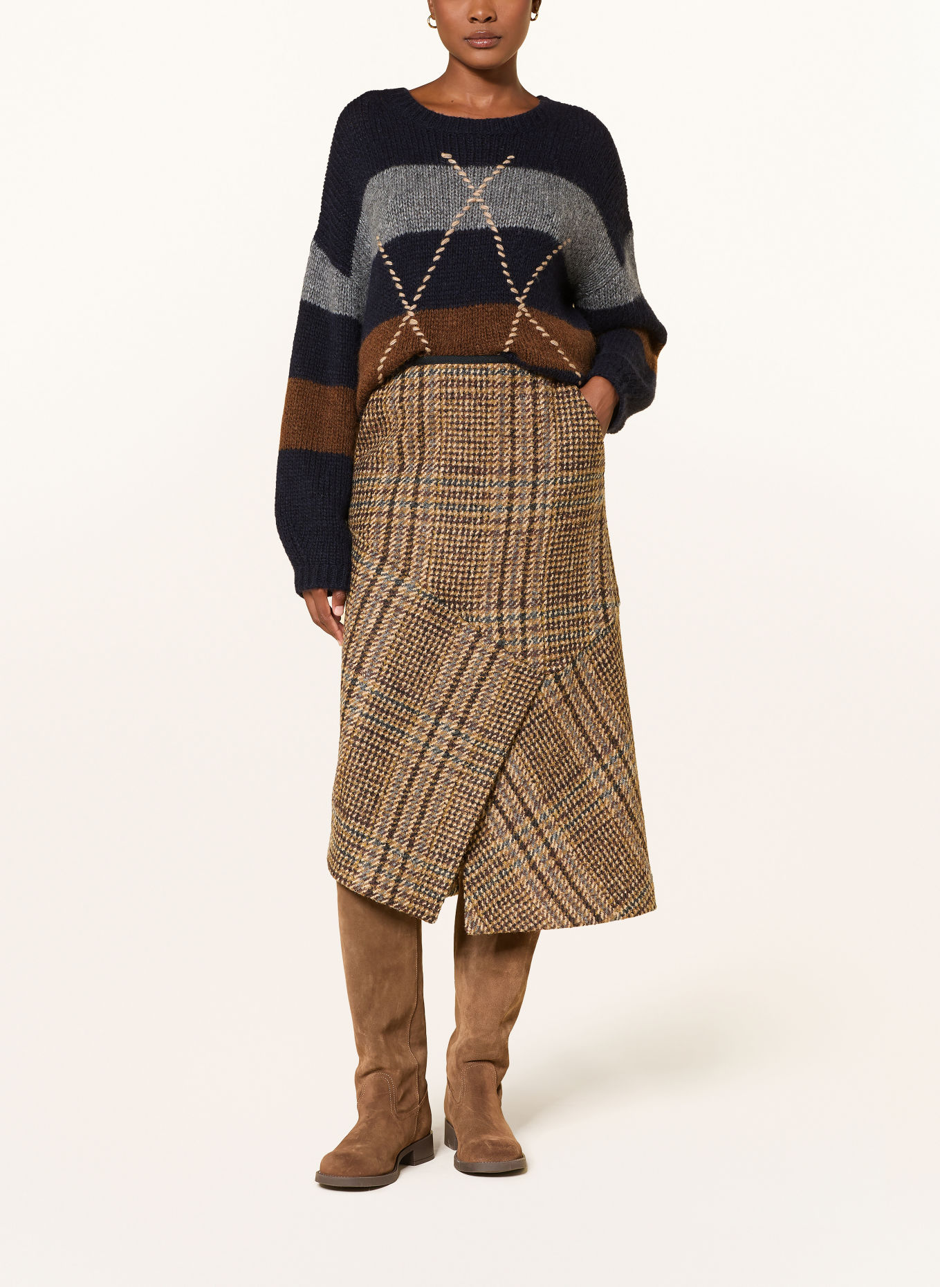 LUISA CERANO Alpaca sweater: DARK BLUE / BROWN / GRAY
