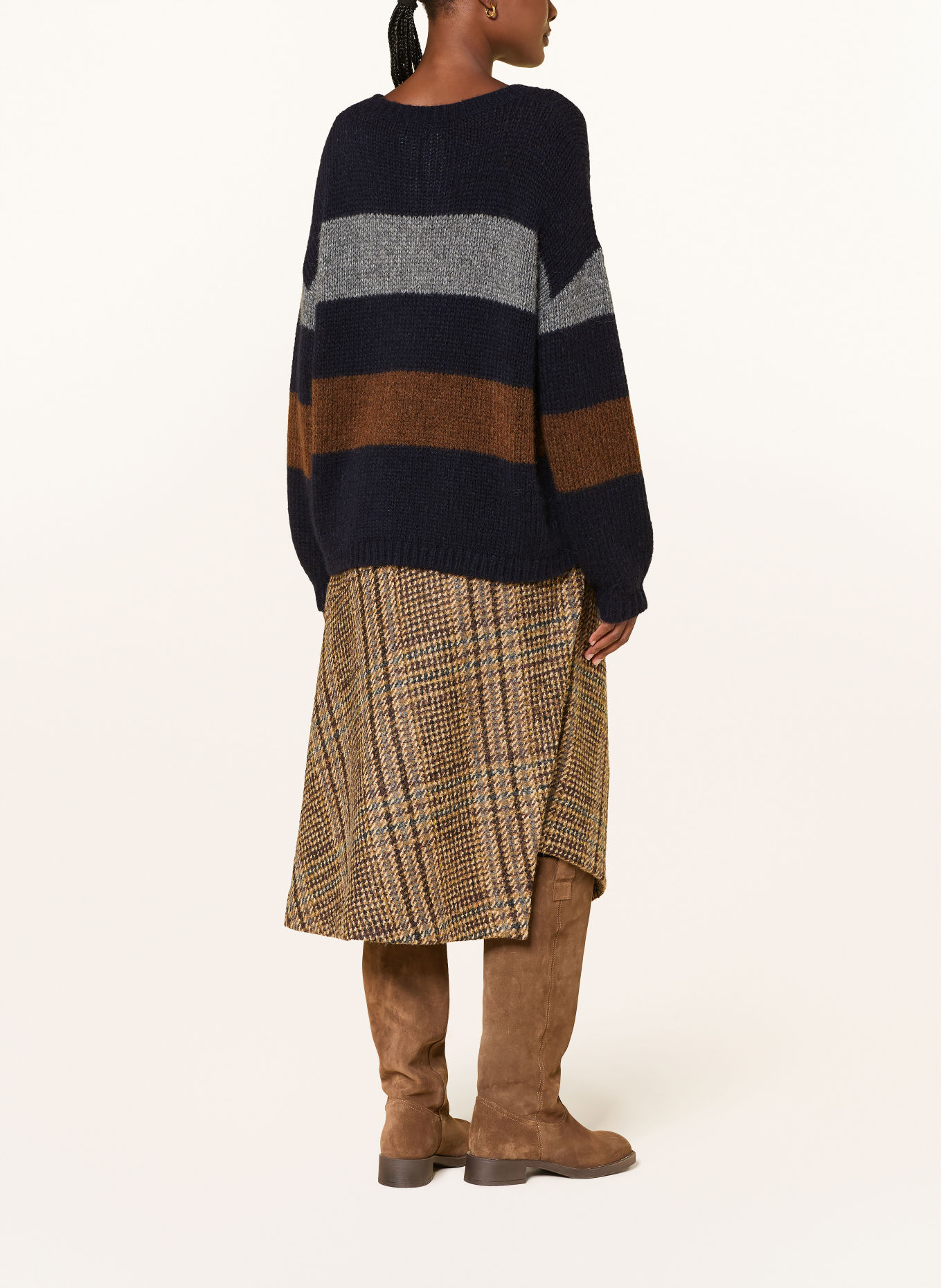 LUISA CERANO Alpaca sweater: DARK BLUE / BROWN / GRAY