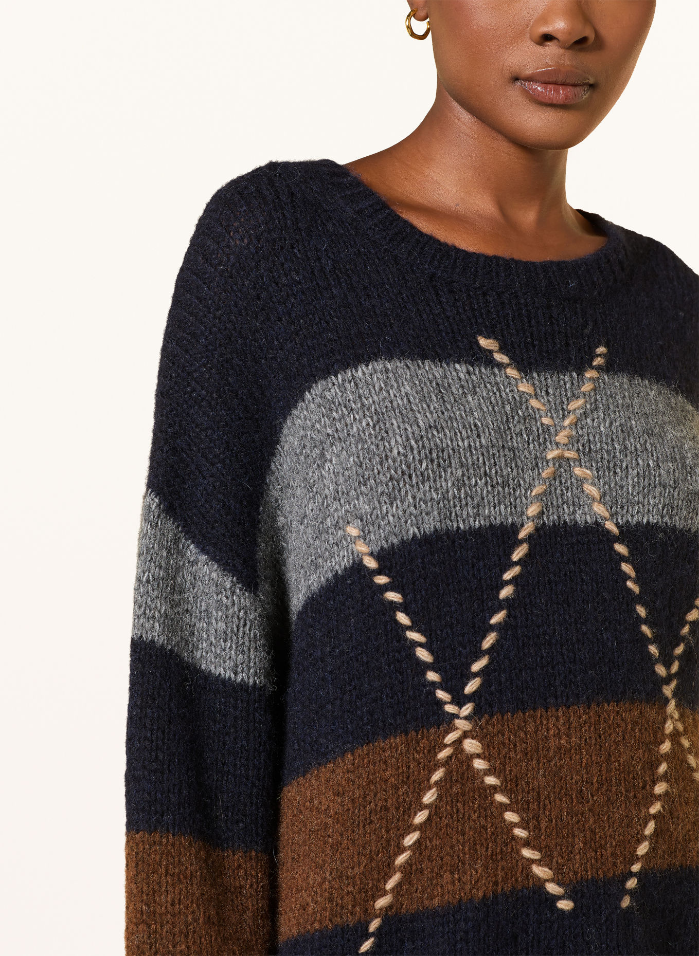 LUISA CERANO Alpaca sweater: DARK BLUE / BROWN / GRAY