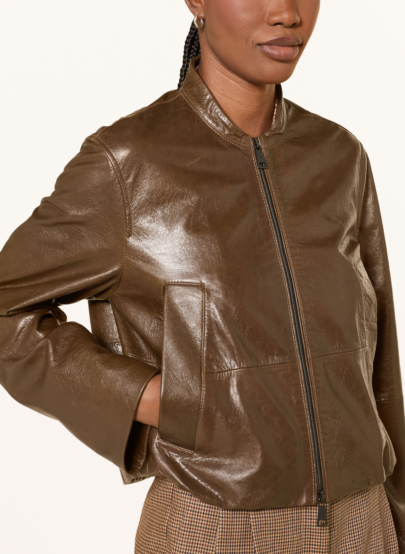 LUISA CERANO Leather jacket: BROWN