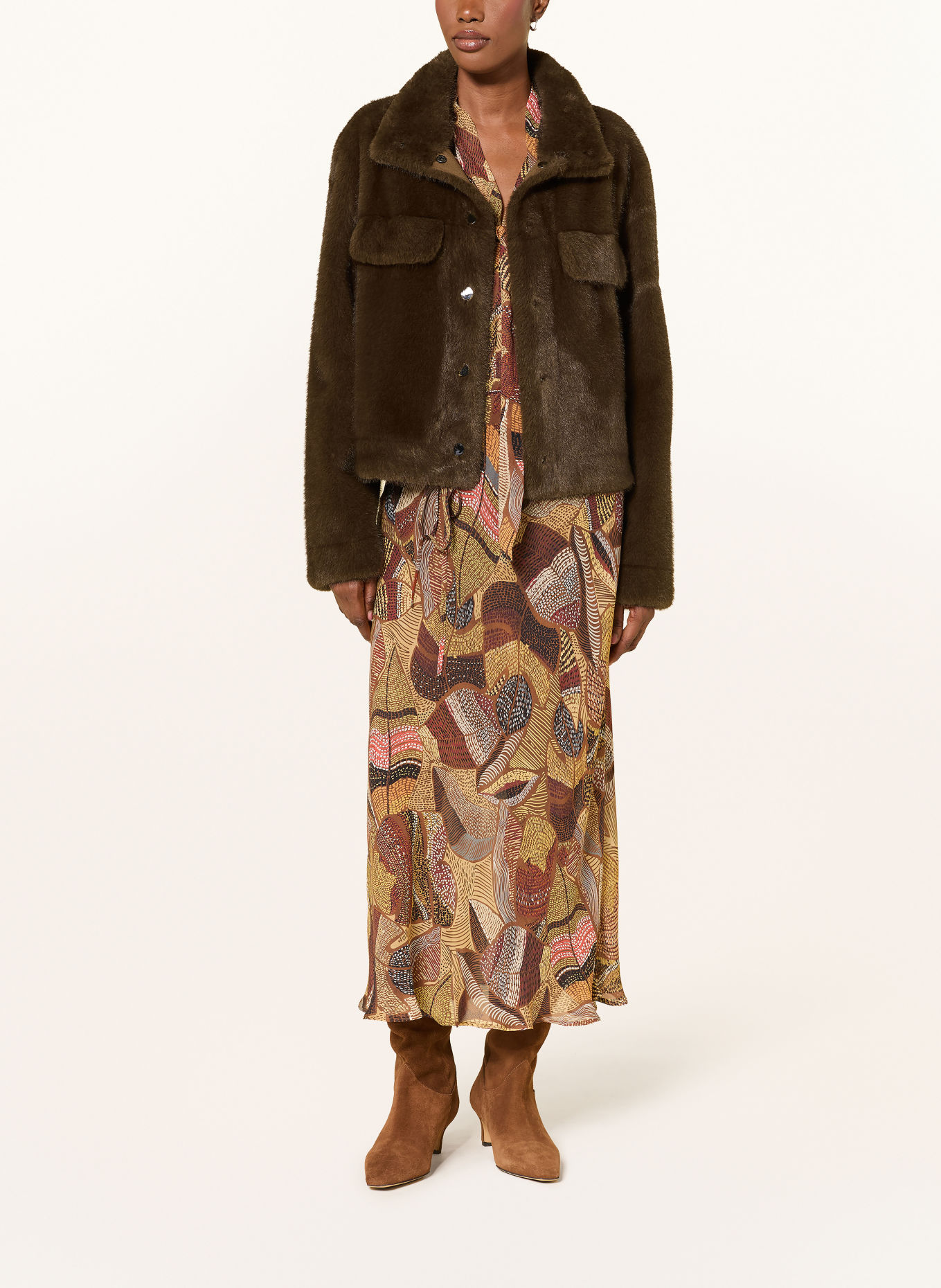 LUISA CERANO Faux Fur Jacket: BROWN