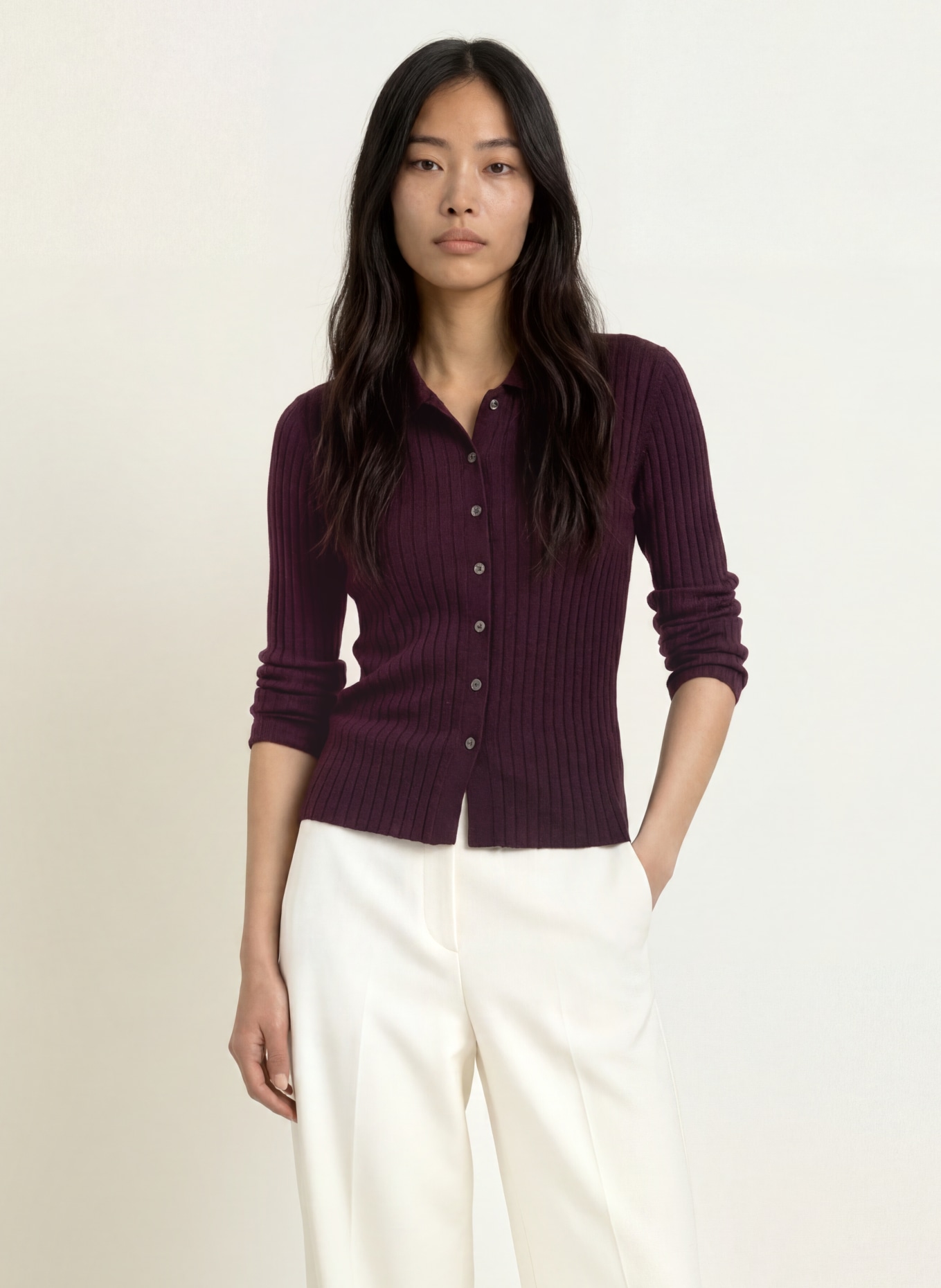 darling harbour Gilet en laine mérinos: PLUM