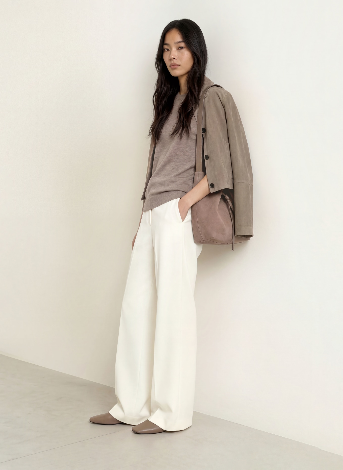 darling harbour Strickshirt aus Merinowolle: STONE MELANGE