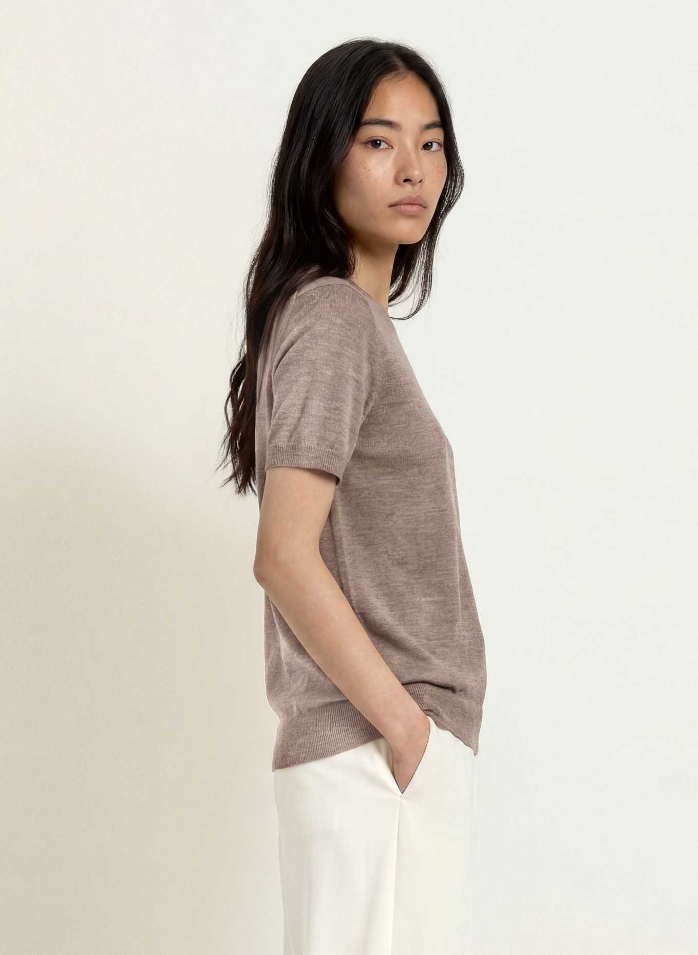 darling harbour Strickshirt aus Merinowolle: STONE MELANGE