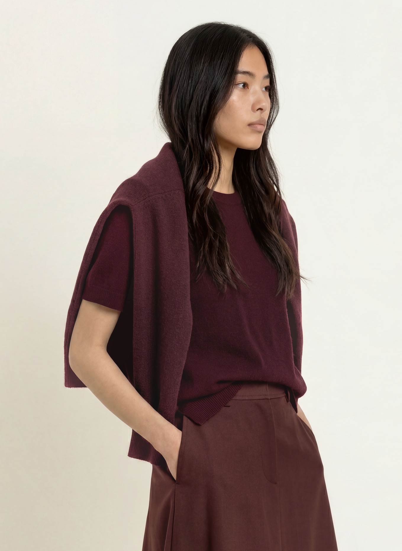 darling harbour Haut en maille en laine mérinos: PLUM