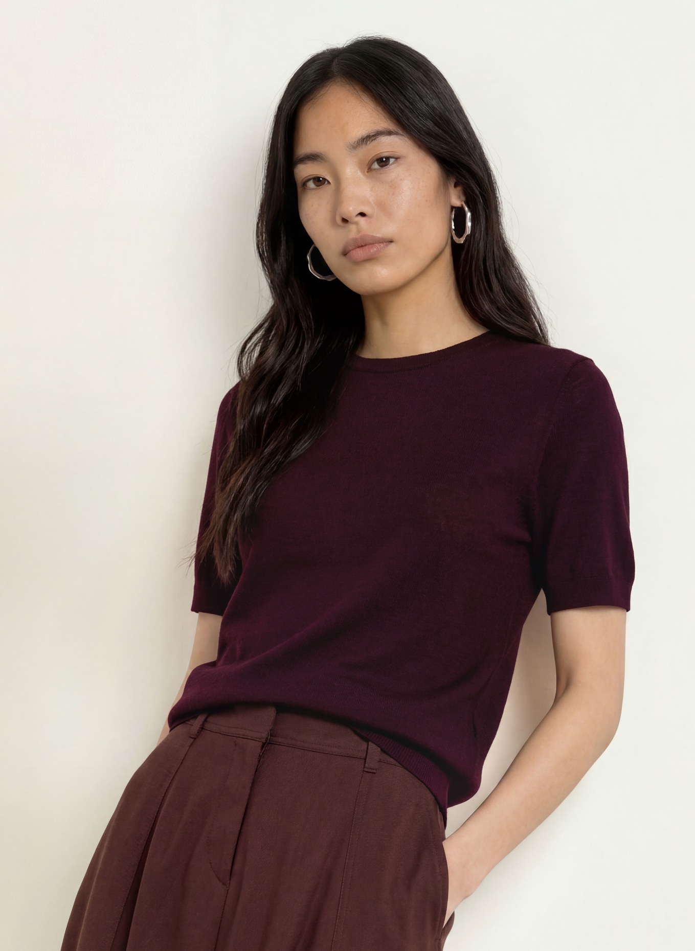 darling harbour Haut en maille en laine mérinos: PLUM