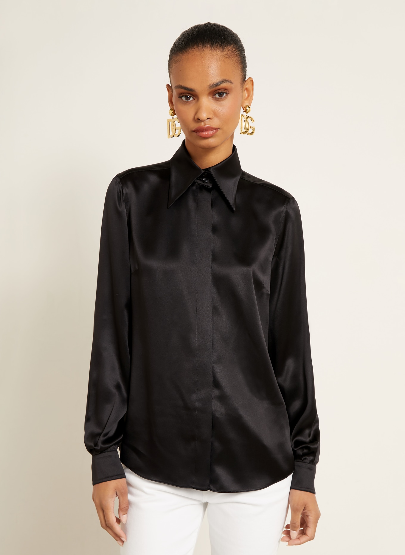 DOLCE & GABBANA Hemdbluse aus Seide: SCHWARZ