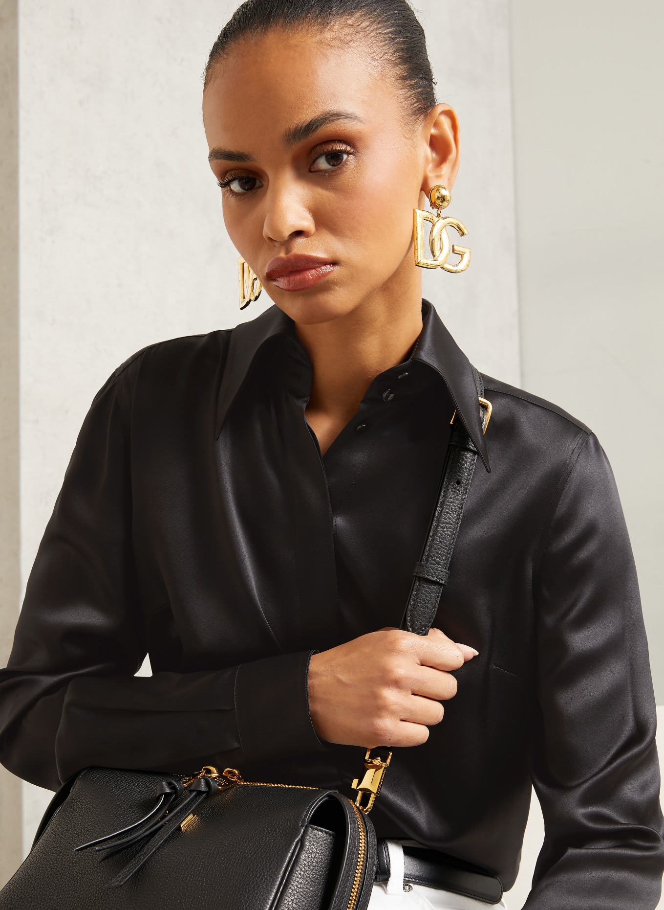 DOLCE & GABBANA Hemdbluse aus Seide: SCHWARZ