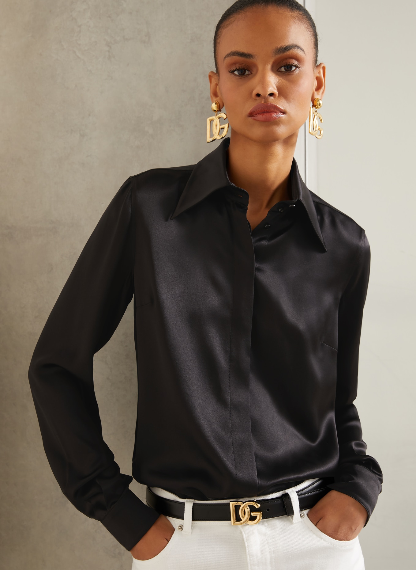 DOLCE & GABBANA Hemdbluse aus Seide: SCHWARZ