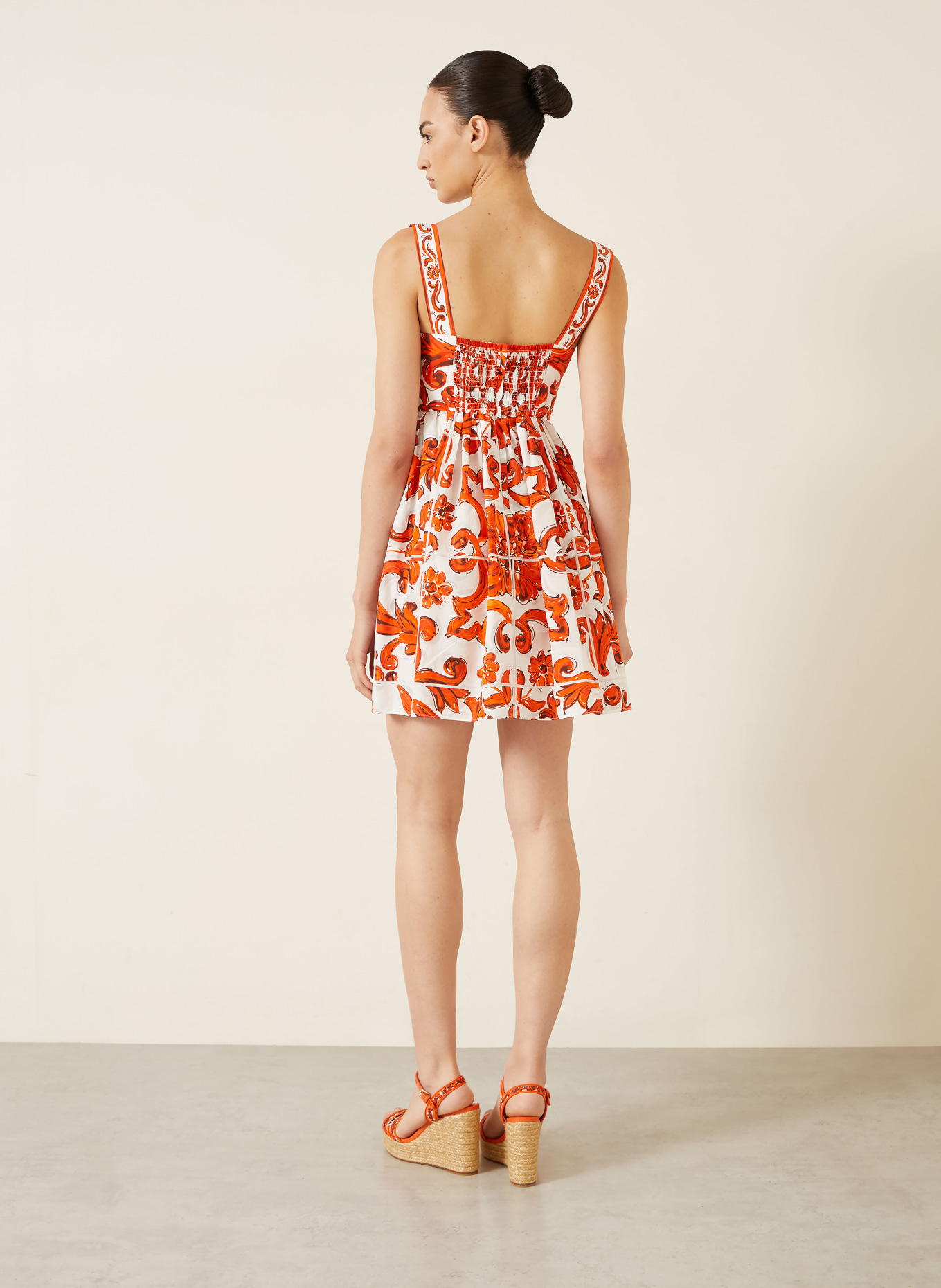 DOLCE & GABBANA Cocktailkleid: ORANGE / WEISS