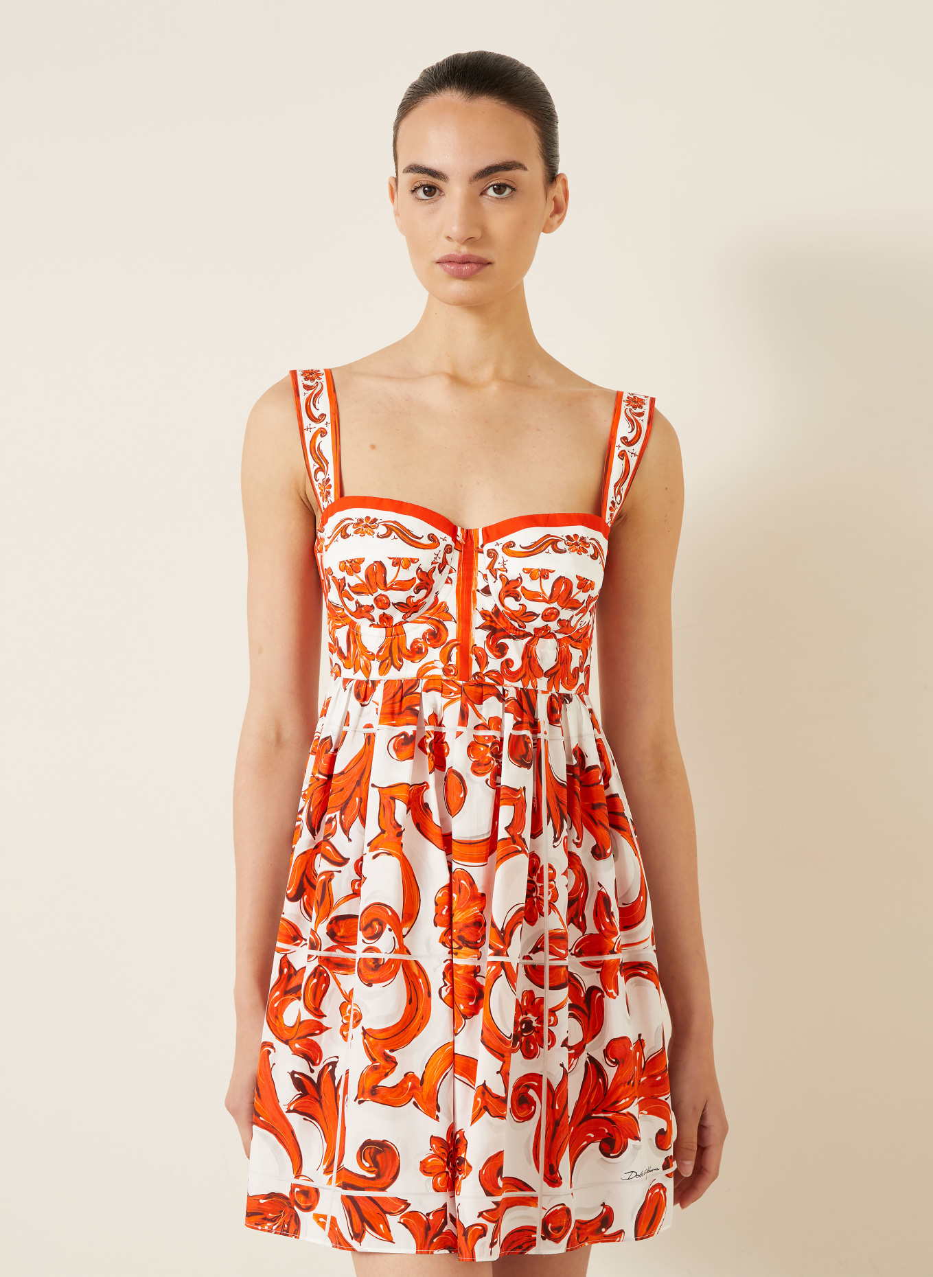 DOLCE & GABBANA Cocktailkleid: ORANGE / WEISS